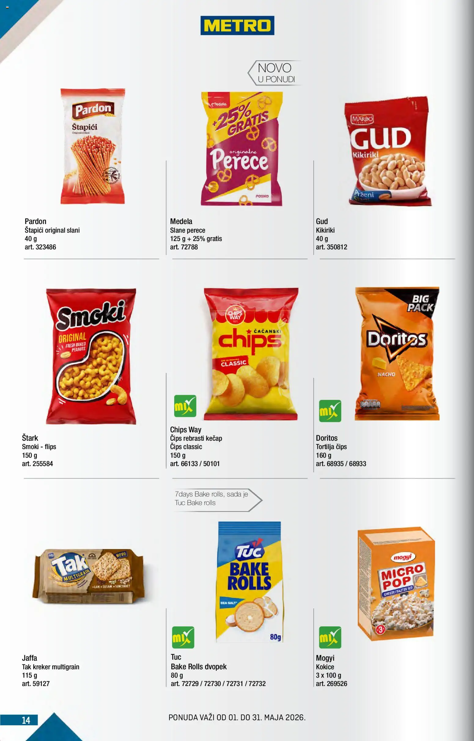 Metro katalog - važi od 01.05.2026 | Strana: 14 | Proizvode: Smoki, 7days, Kikiriki, Doritos