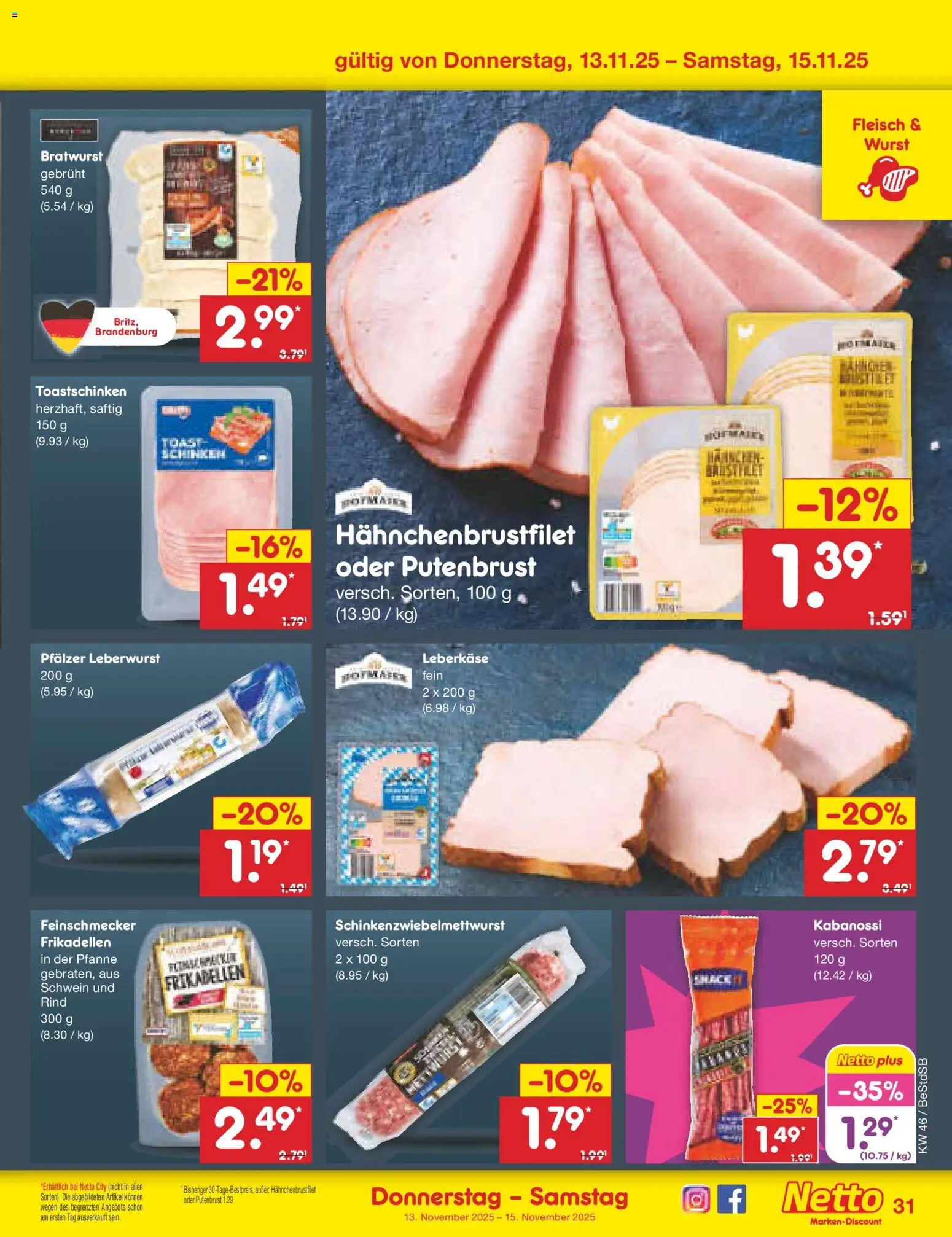Netto Marken-Discount Prospekt 	 – gültig ab 10.11.2025 | Seite: 39 | Produkte: Toastschinken, Wurst, Schinken, Leberkase