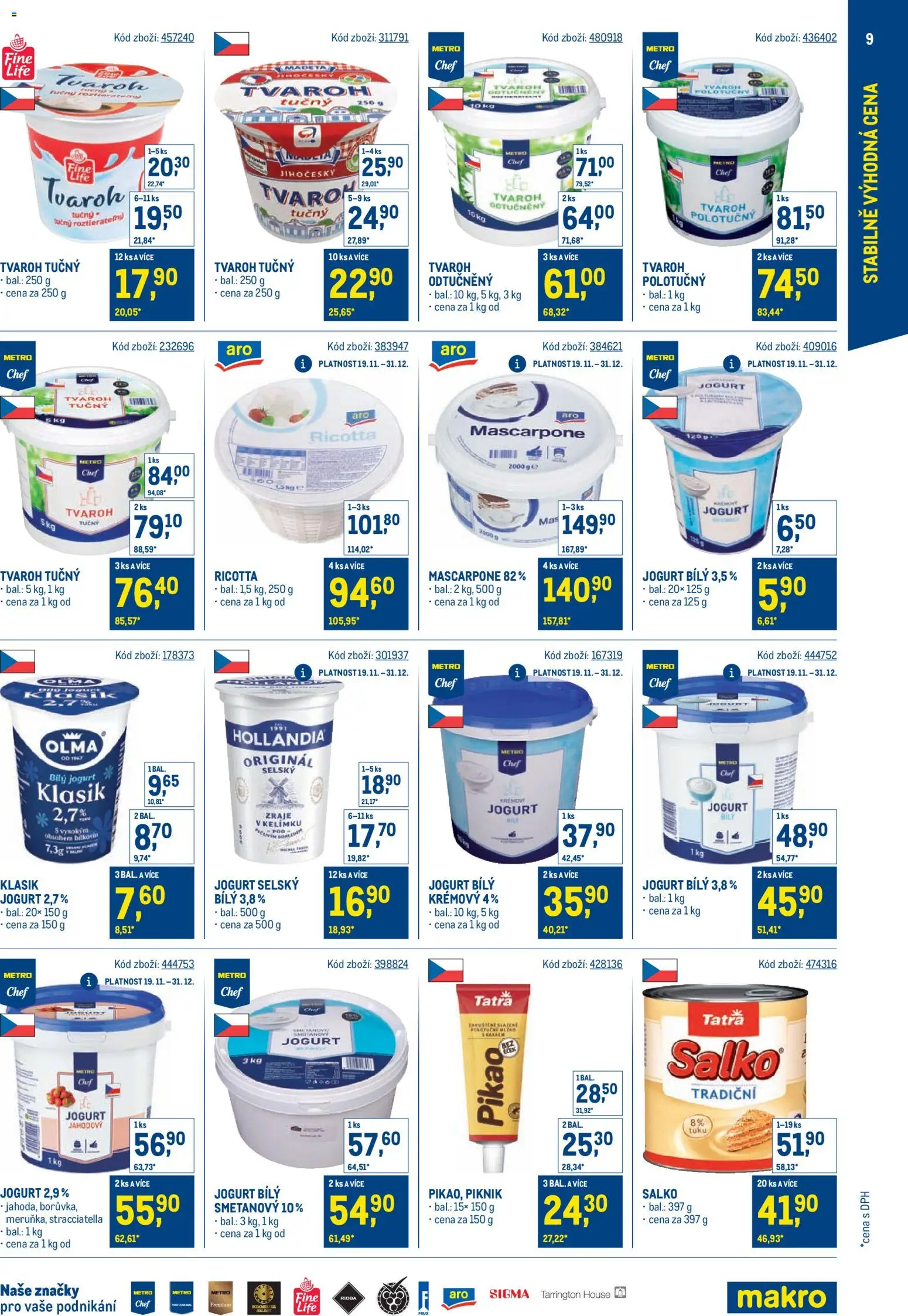 Makro leták - Stabilně výhodná cena od 19.11.2025 | Strana: 9 | Produkty: Jogurt, Tvaroh tučný, Hollandia, Mascarpone