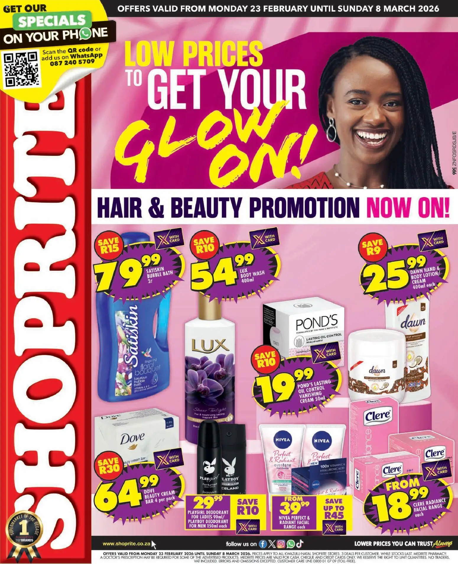 New Shoprite catalogue – valid from 23.02.2026 | Page: 1 | Products: Phone, Bath, Body spray, Cream