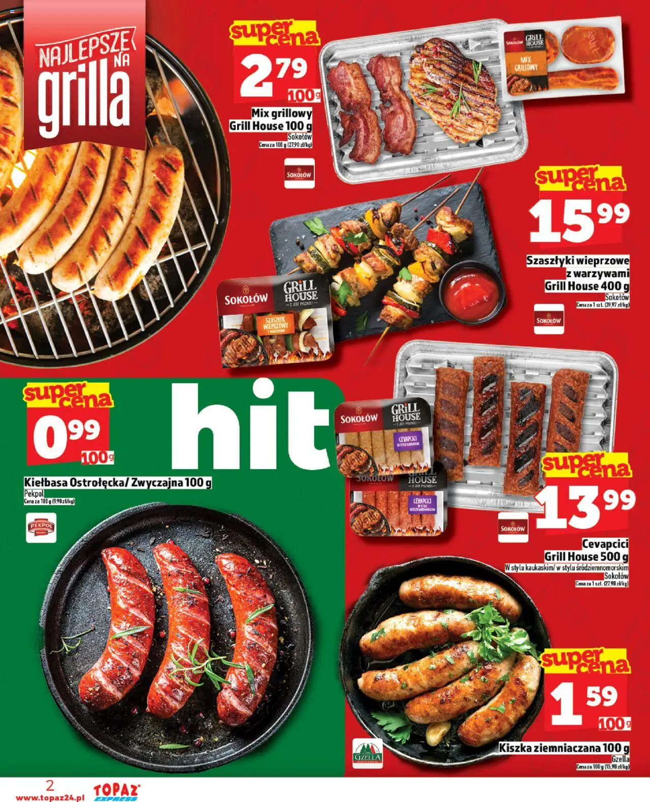 Topaz Gazetka - Express od 07.08.2025 | Strona: 2 | Produkty: Kiełbasa, Kiszka ziemniaczana, Grill