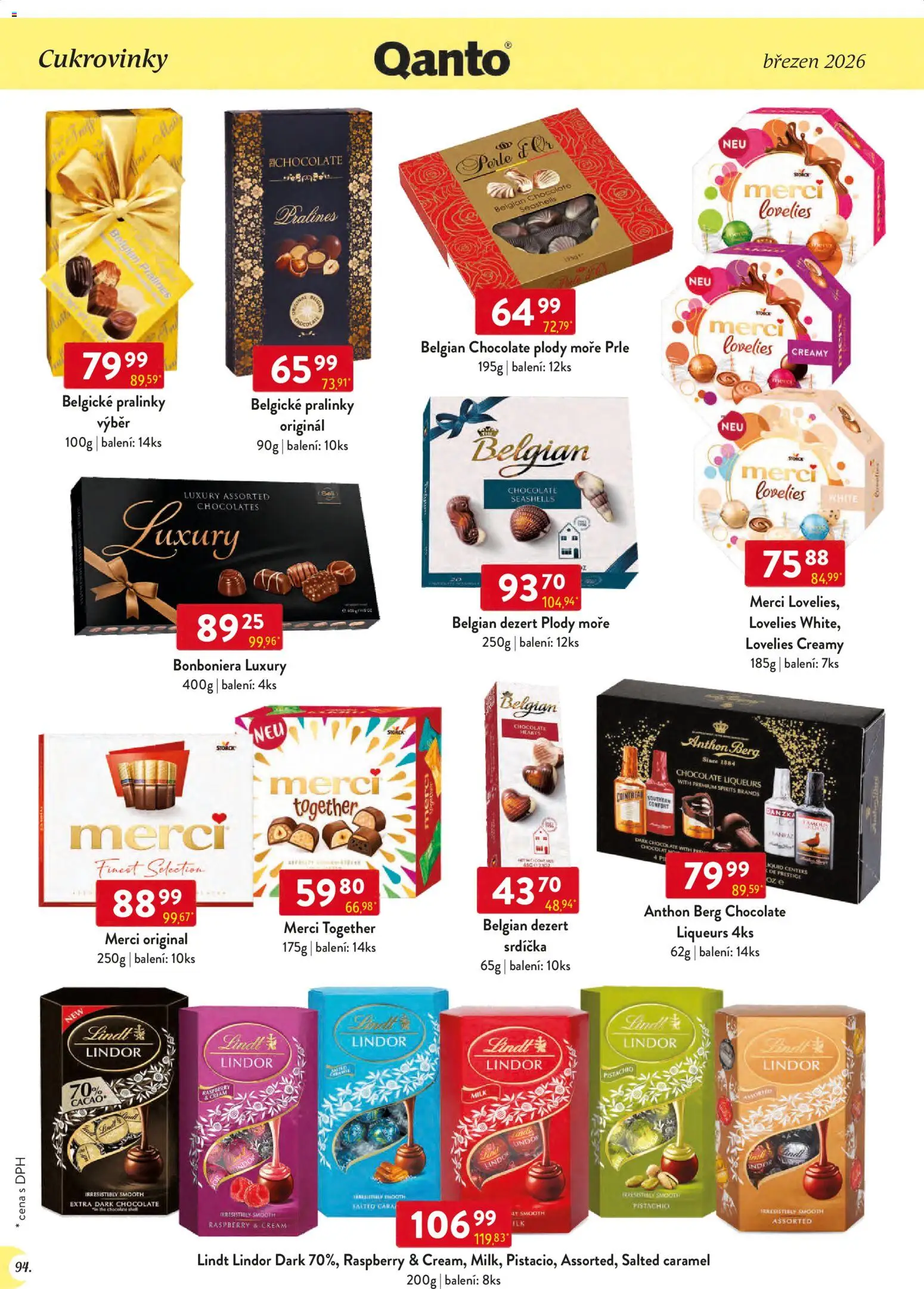 Astur & Qanto leták - Velkoobchod 03/2026 od 01.03.2026 | Strana: 94 | Produkty: Lindt, Bonboniéra, Anthon Berg, Belgické pralinky
