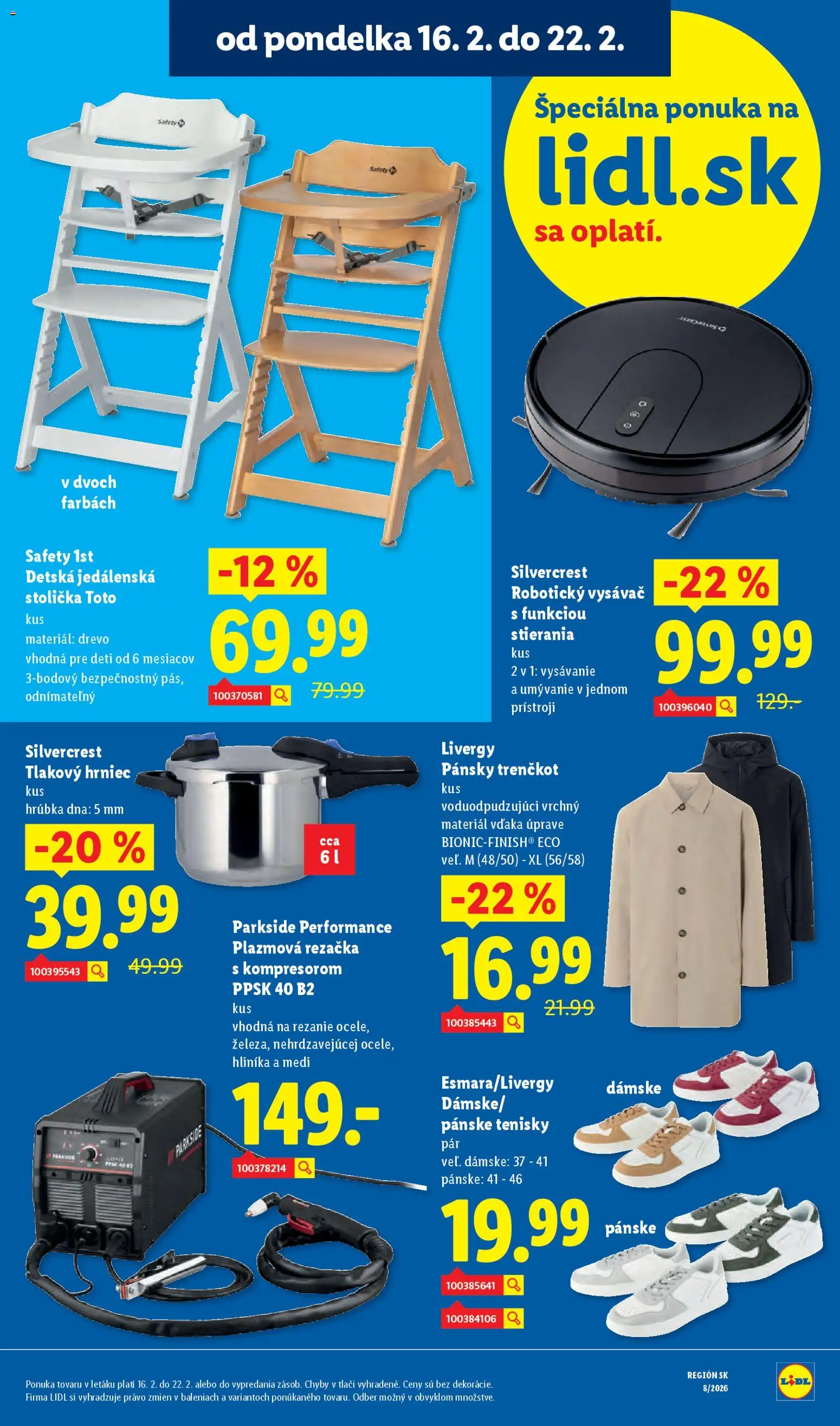 Nové Lidl akcie – leták je platný od 19.02.2026 | Strana: 90 | Produkty: Jedálenská stolička, Detská jedálenská stolička, Robotický vysávač, Rezačka