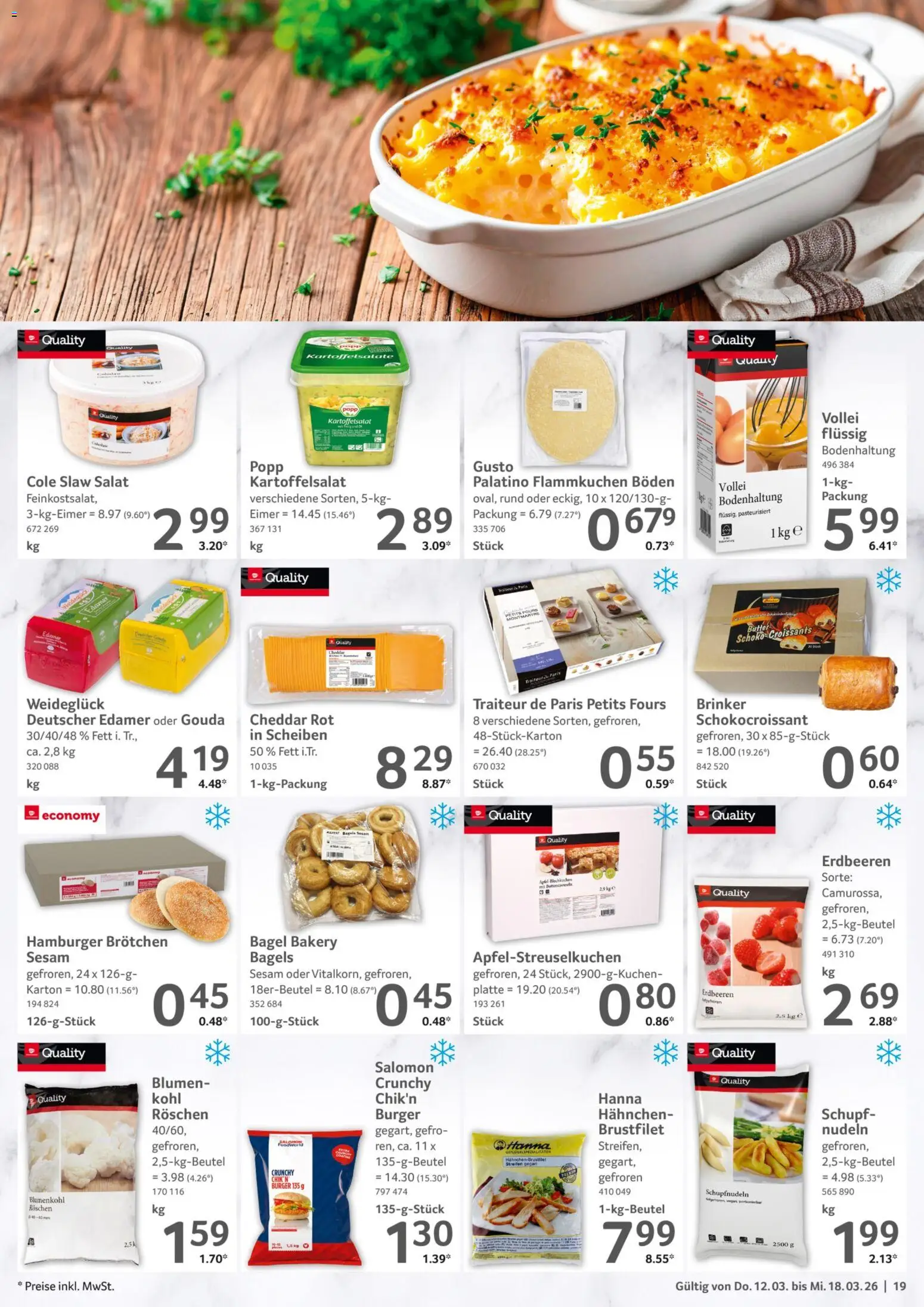 Selgros Prospekt 	 – gültig ab 12.03.2026 | Seite: 19 | Produkte: Hahnchen, Edamer, Nudeln, Salat