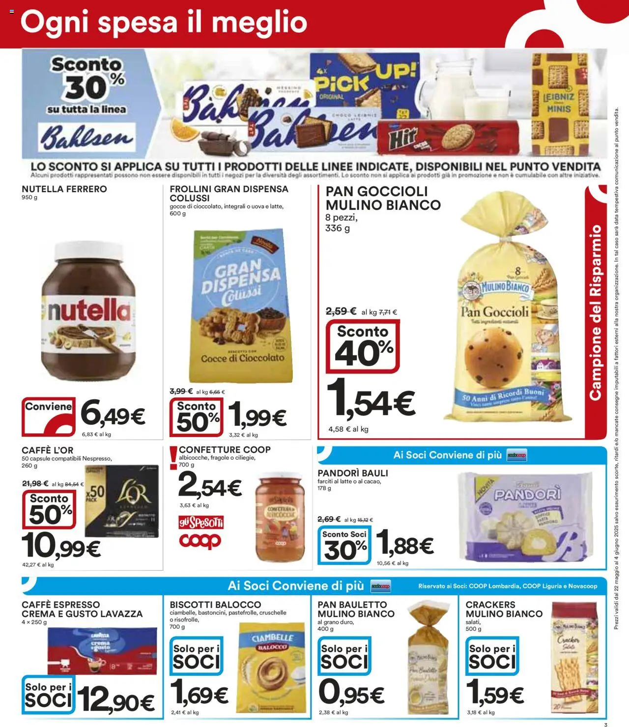 Volantino Ipercoop del 22.05.2025 | Pagina: 3 | Prodotti: Cioccolato, Latte, Crackers, Frollini