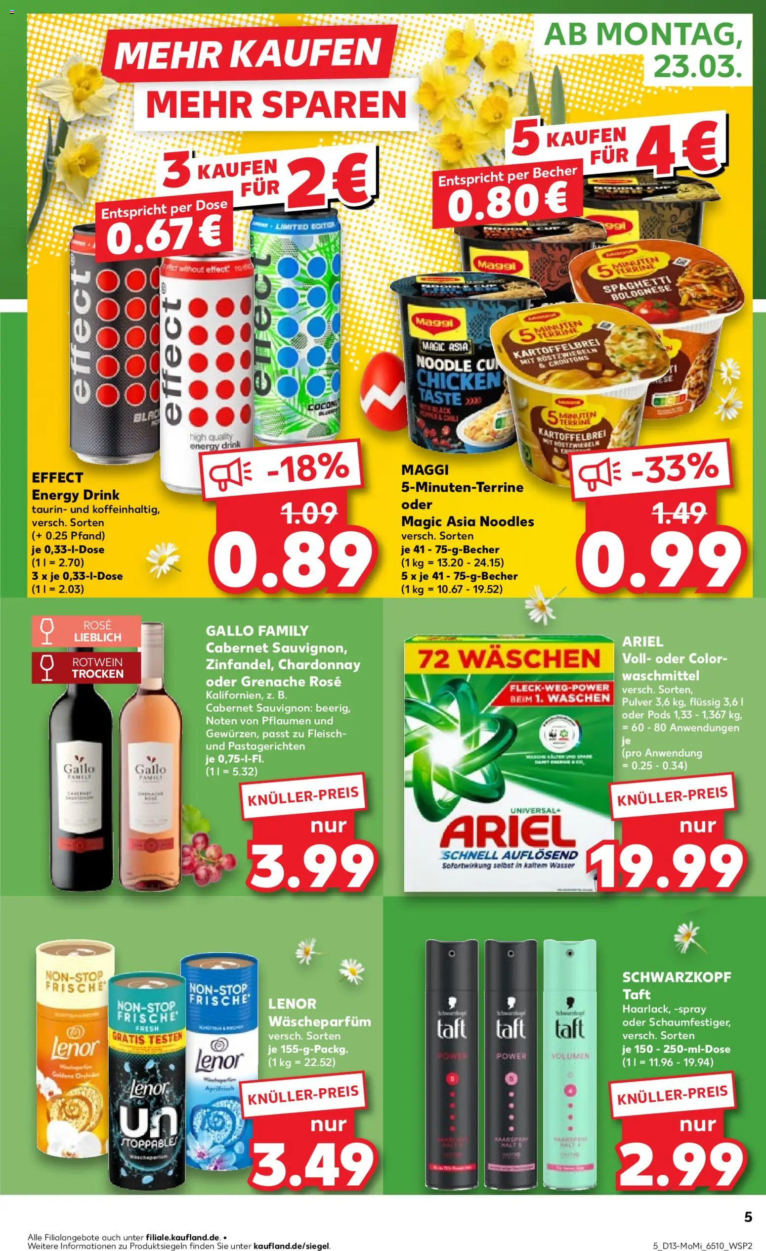 Kaufland Prospekt Köln	 – gültig ab 23.03.2026 | Seite: 5 | Produkte: Energy, Ariel, Rotwein, Waschmittel