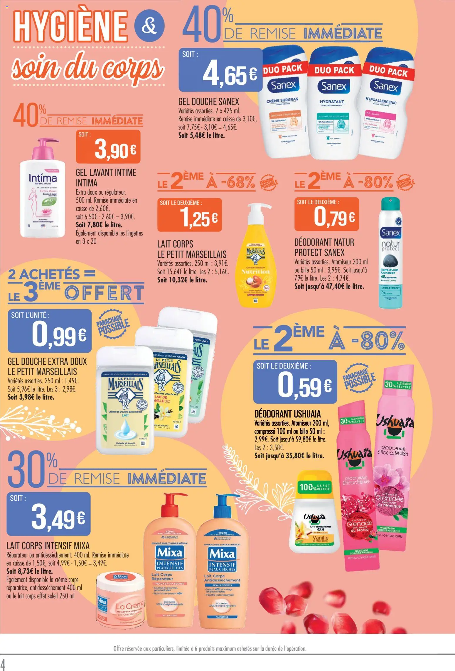 {H1} | Page: 4 | Produits: Savon, Gel douche, Douche, Lait