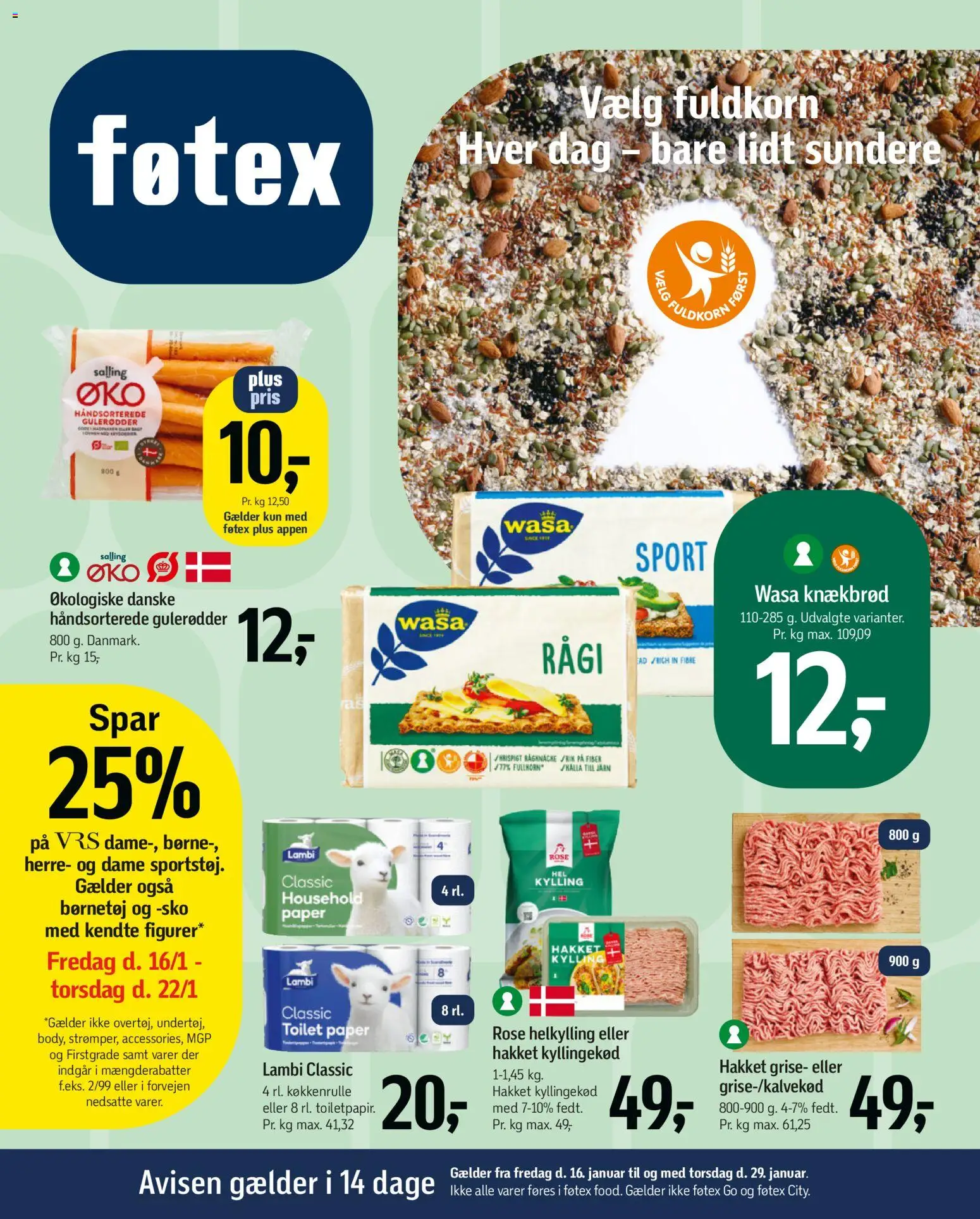 Føtex tilbudsavis – gyldig fra 16.01.2026 | Side: 1 | Produkter: Kyllingekød, Gulerødder, Toilet, Sko