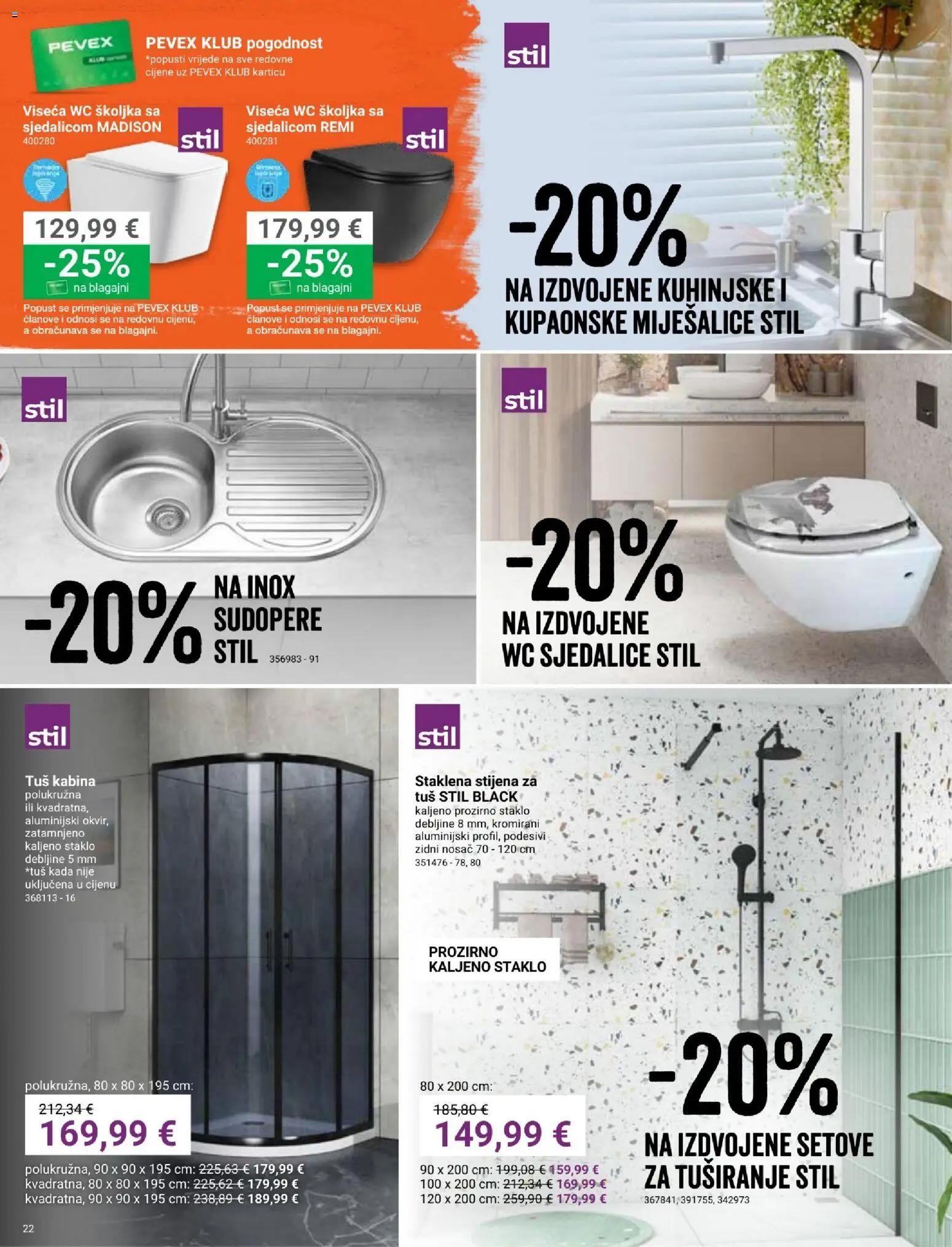 Pevex katalog | vrijedi od 05.02.2026 | Stranica: 22 | Proizvodi: Tuš, Tuš kabina, Wc školjka