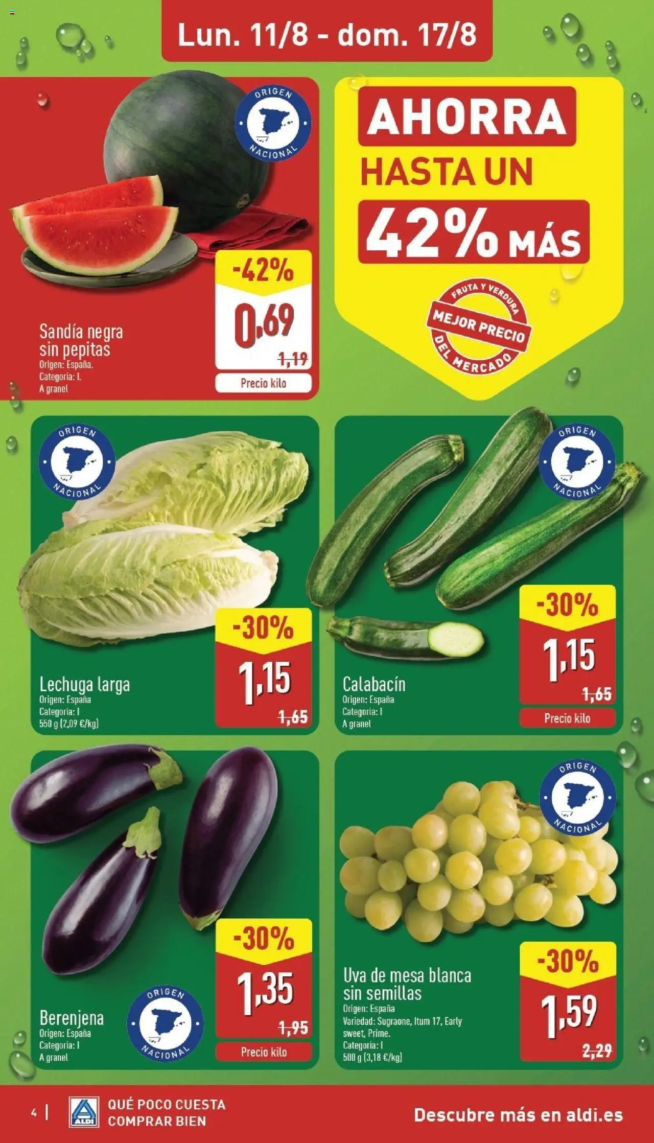 Aldi folleto Península │ válido desde el 11.08.2025 | Página: 4 | Productos: Calabacín, Sandía, Mesa
