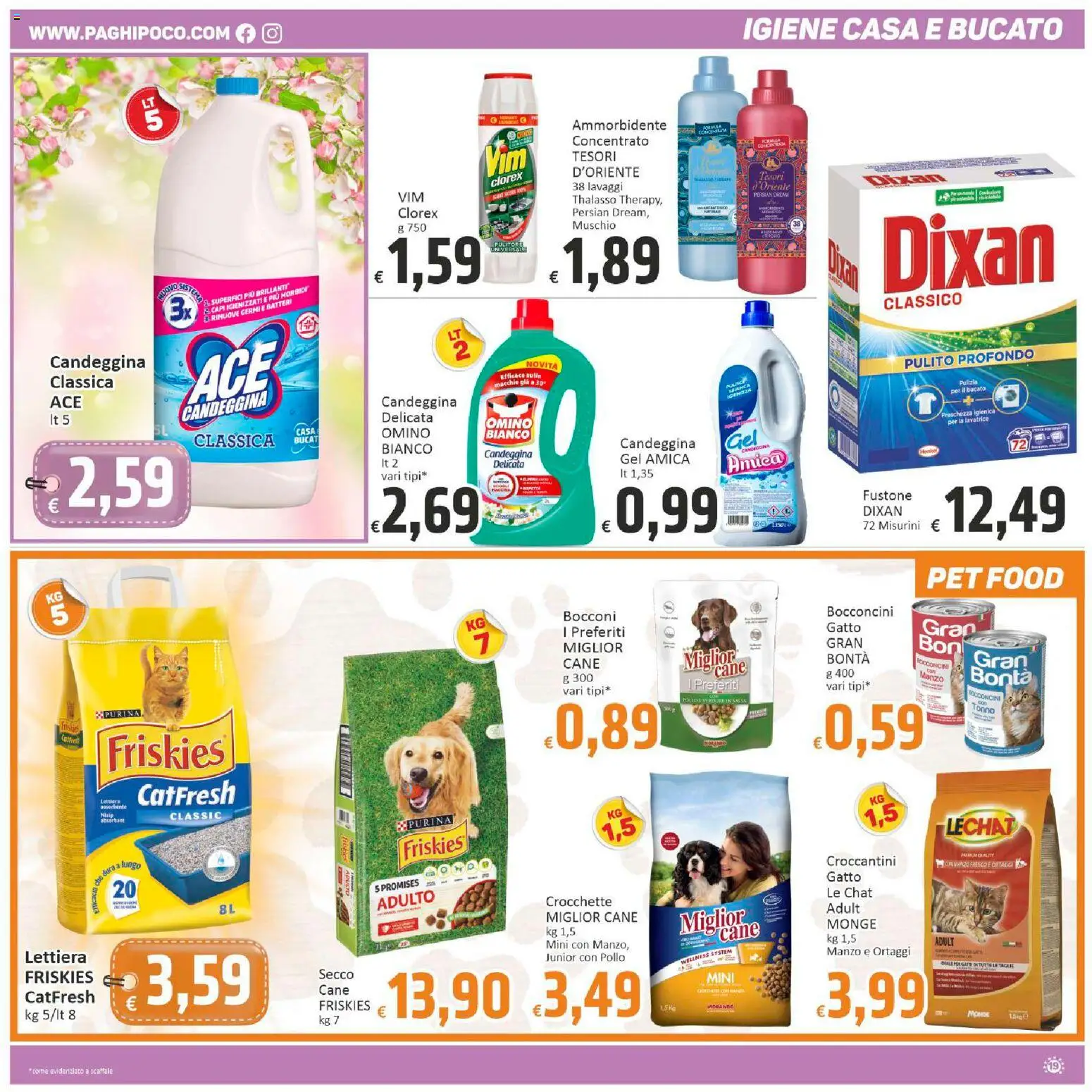 Volantino Paghi Poco del 12.03.2026 | Pagina: 19 | Prodotti: Pollo, Candeggina, Ortaggi, Crocchette