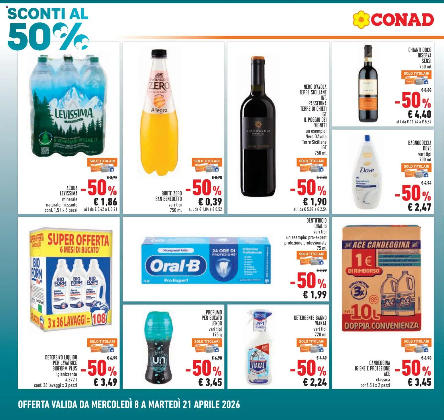 Volantino Conad del 08.04.2026 | Pagina: 4 | Prodotti: Lavatrice, Bibite, Bagno, Profumo