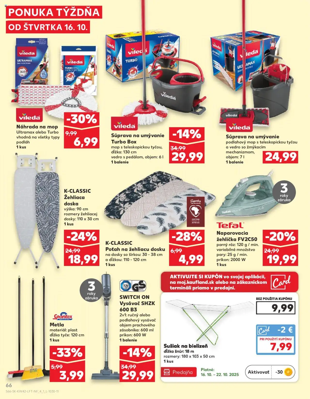 Nové Kaufland akcie – leták je platný od 16.10.2025 | Strana: 66 | Produkty: Naparovacia žehlička, Žehlička, Vysávač