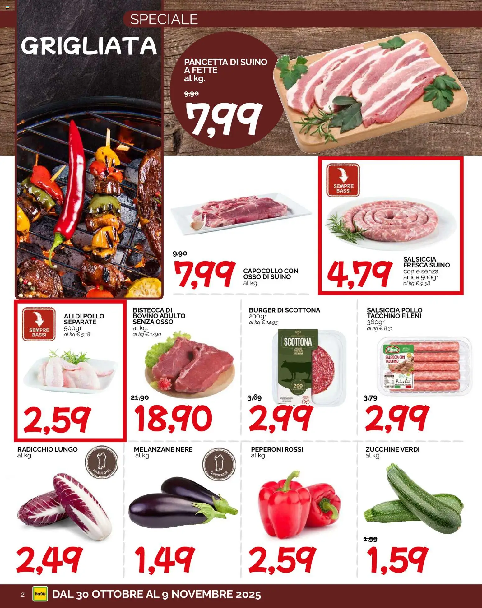 Volantino HarDis del 30.10.2025 | Pagina: 2 | Prodotti: Pollo, Suino, Tacchino, Zucchine