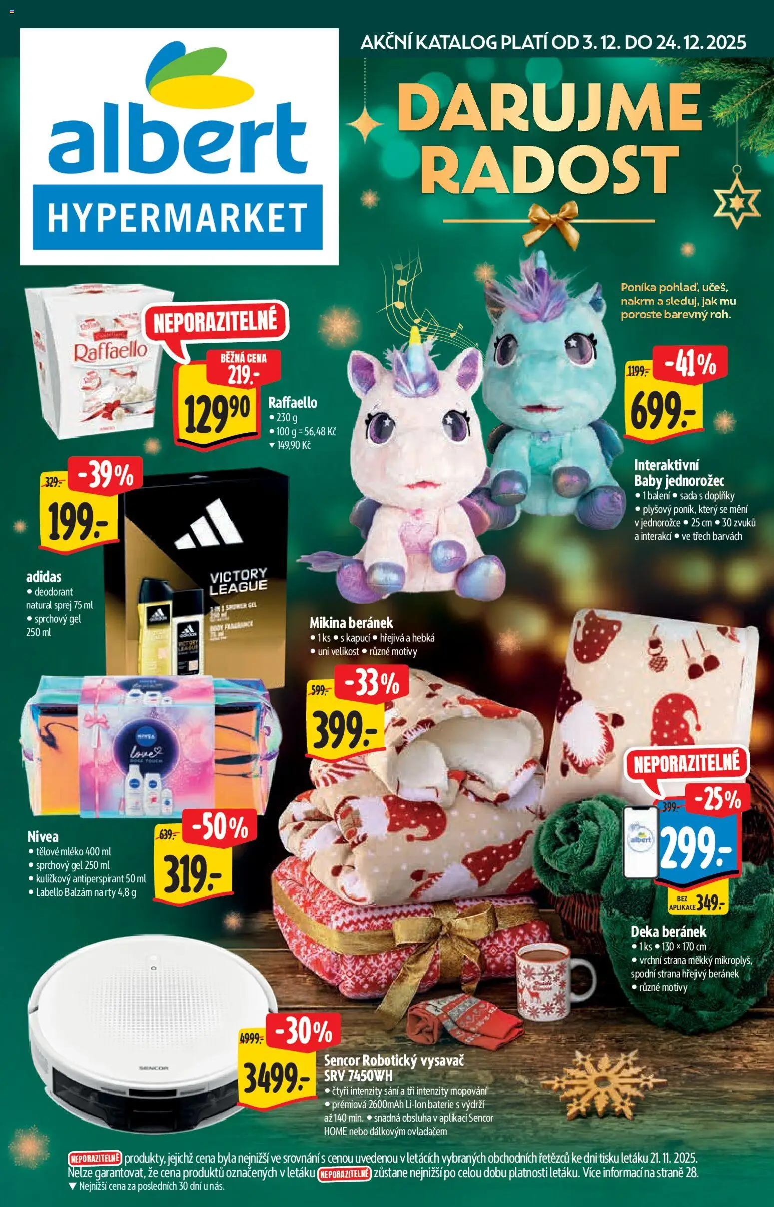 Albert katalog - Hypermarket - Dárky od 03.12.2025 | Strana: 1 | Produkty: Tělové mléko, Mikina, Mléko, Baterie