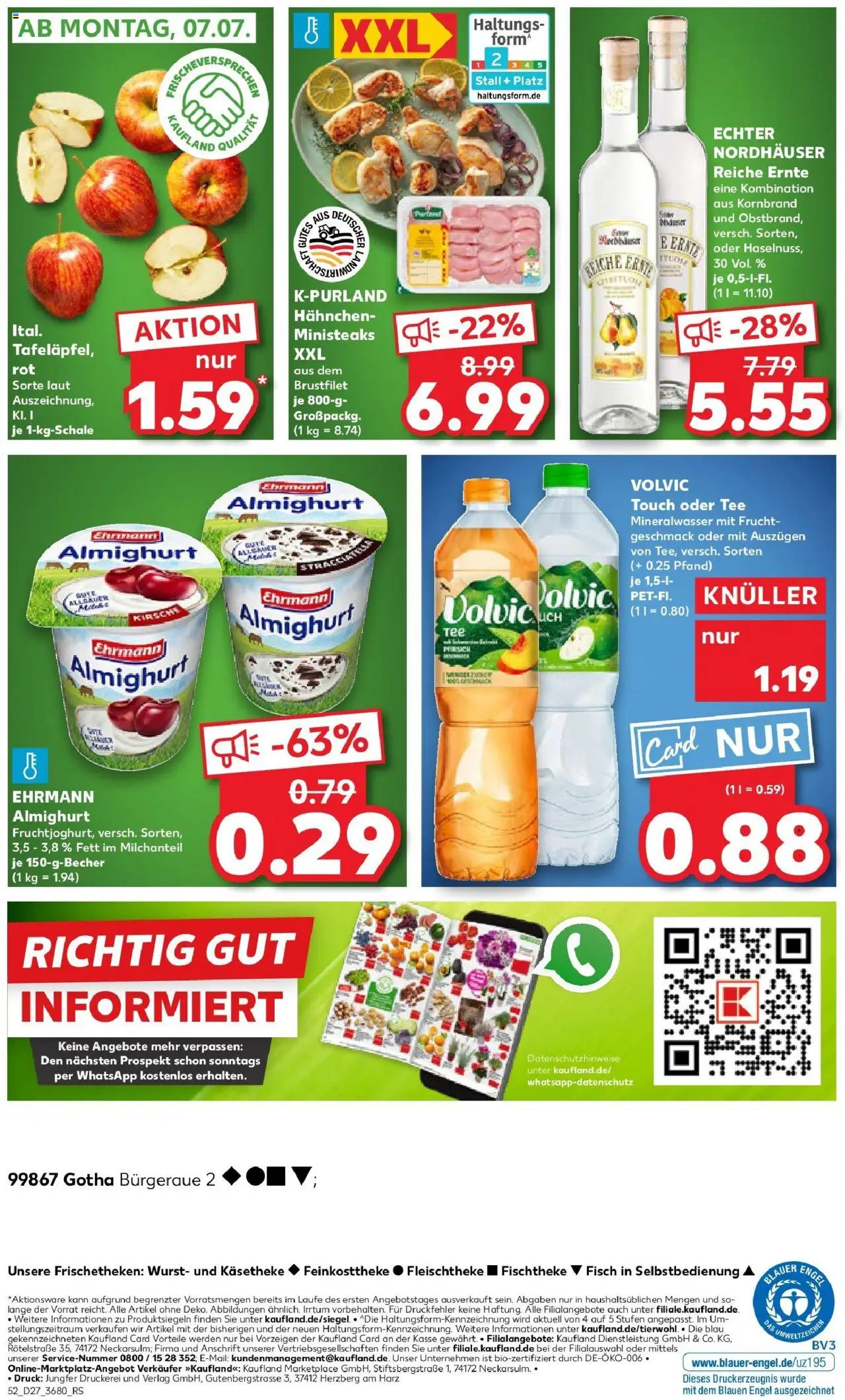Kaufland prospekt Gotha	 - gültig ab dem 03.07.2025 | Seite: 52 | Produkte: Hahnchen, Ehrmann almighurt, Wurst, Volvic