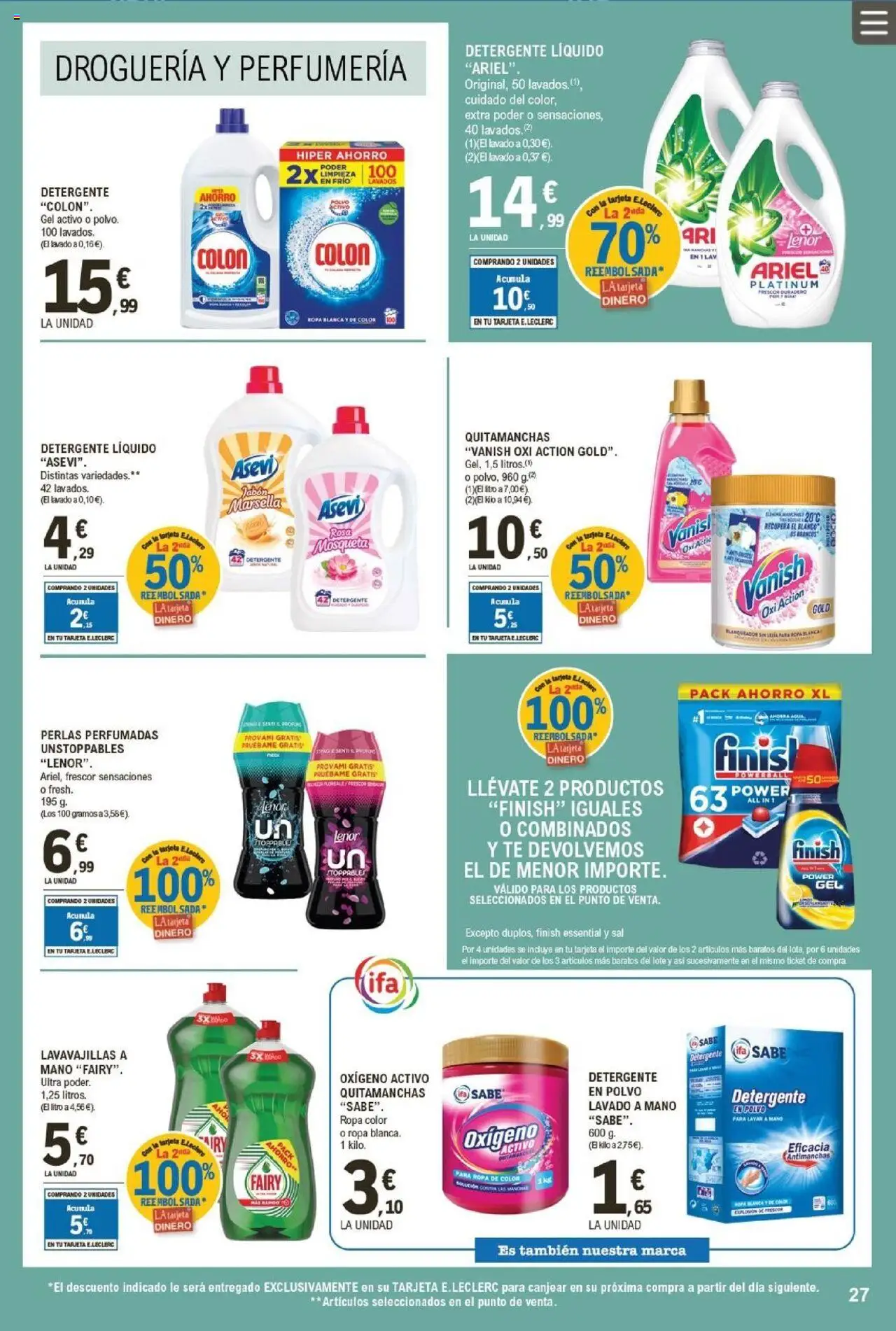 E.Leclerc folleto │ válido desde el 27.08.2025 | Página: 27 | Productos: Quitamanchas, Detergente, Detergente líquido, Lavavajillas