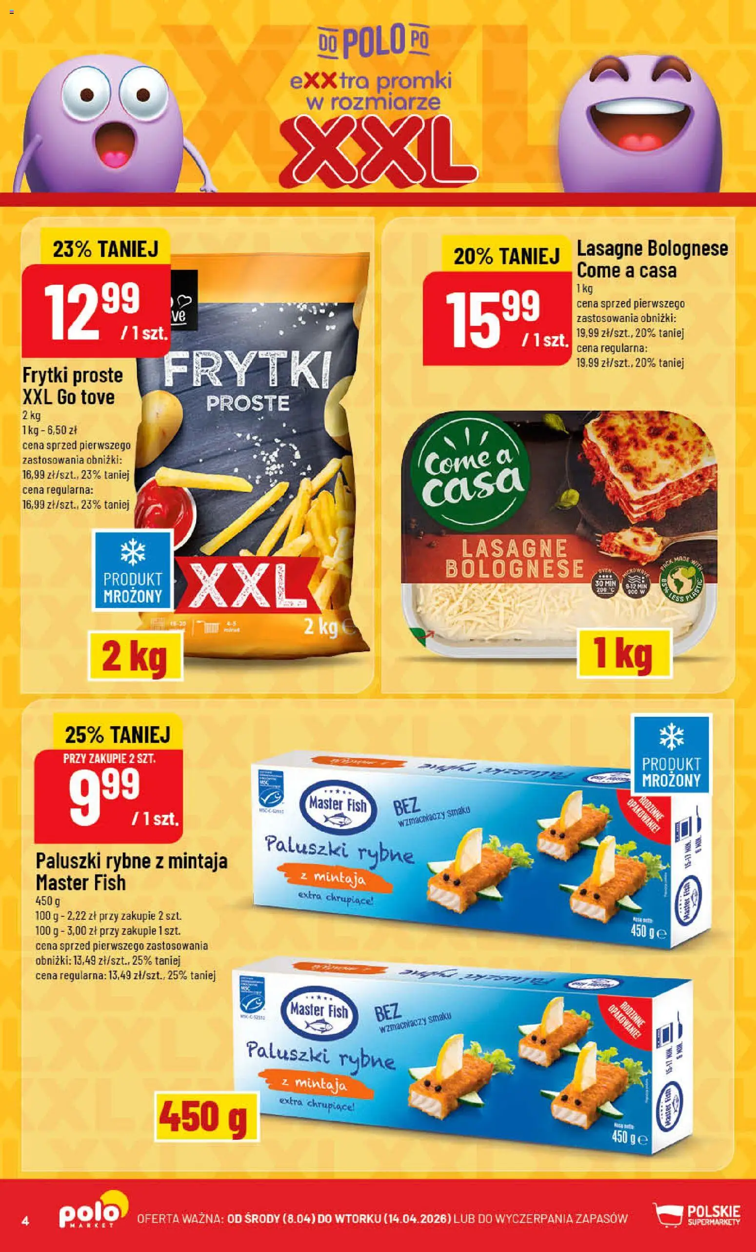 POLOmarket gazetka od 08.04.2026 | Strona: 4 | Produkty: Lasagne, Paluszki, Lasagne bolognese, Frytki