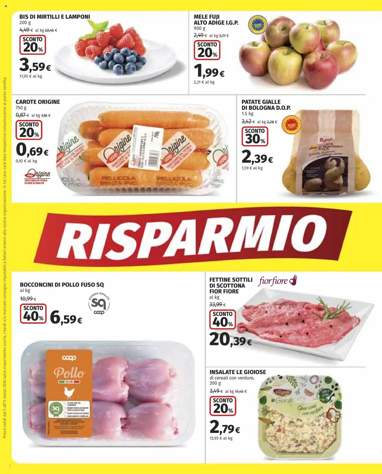 Volantino COOP del 05.03.2026 | Pagina: 2 | Prodotti: Mele, Carote, Mirtilli, Pellicola