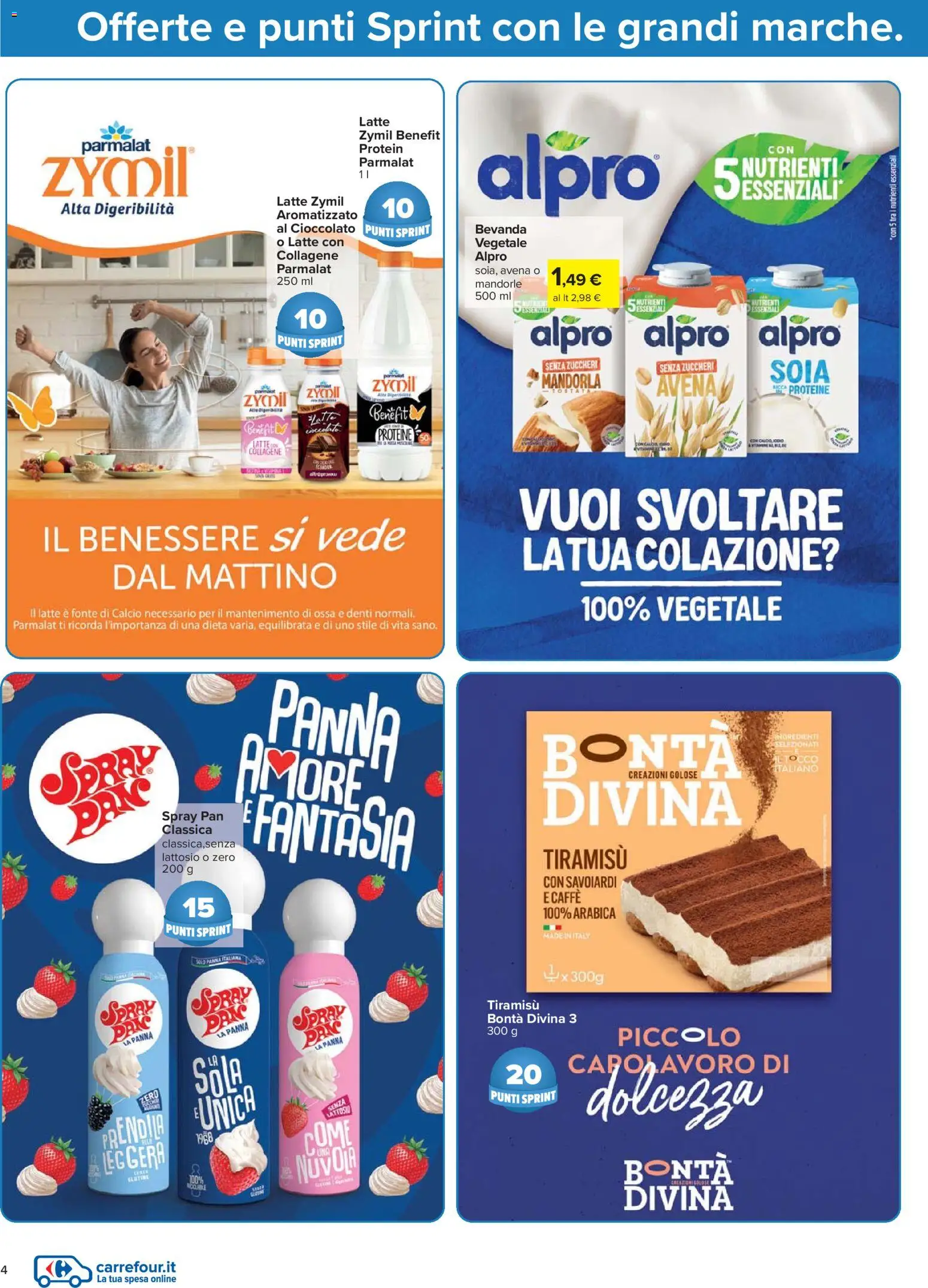 Volantino Carrefour del 07.04.2026 | Pagina: 4 | Prodotti: Caffè, Panna, Mandorle, Savoiardi