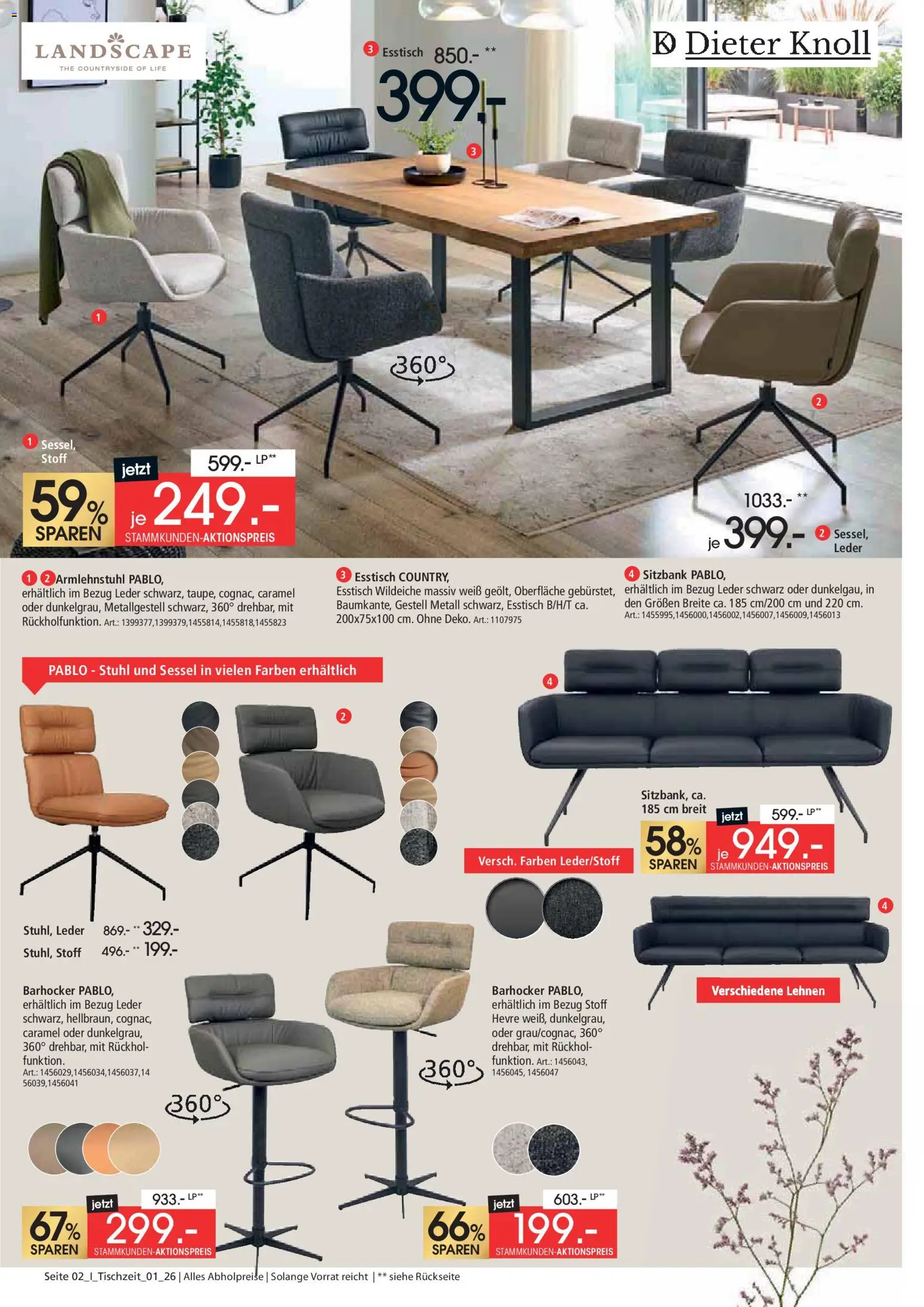 Zurbrüggen Tischzeit – gültig ab 02.03.2026 | Seite: 2 | Produkte: Esstisch, Barhocker, Sessel, Stuhl