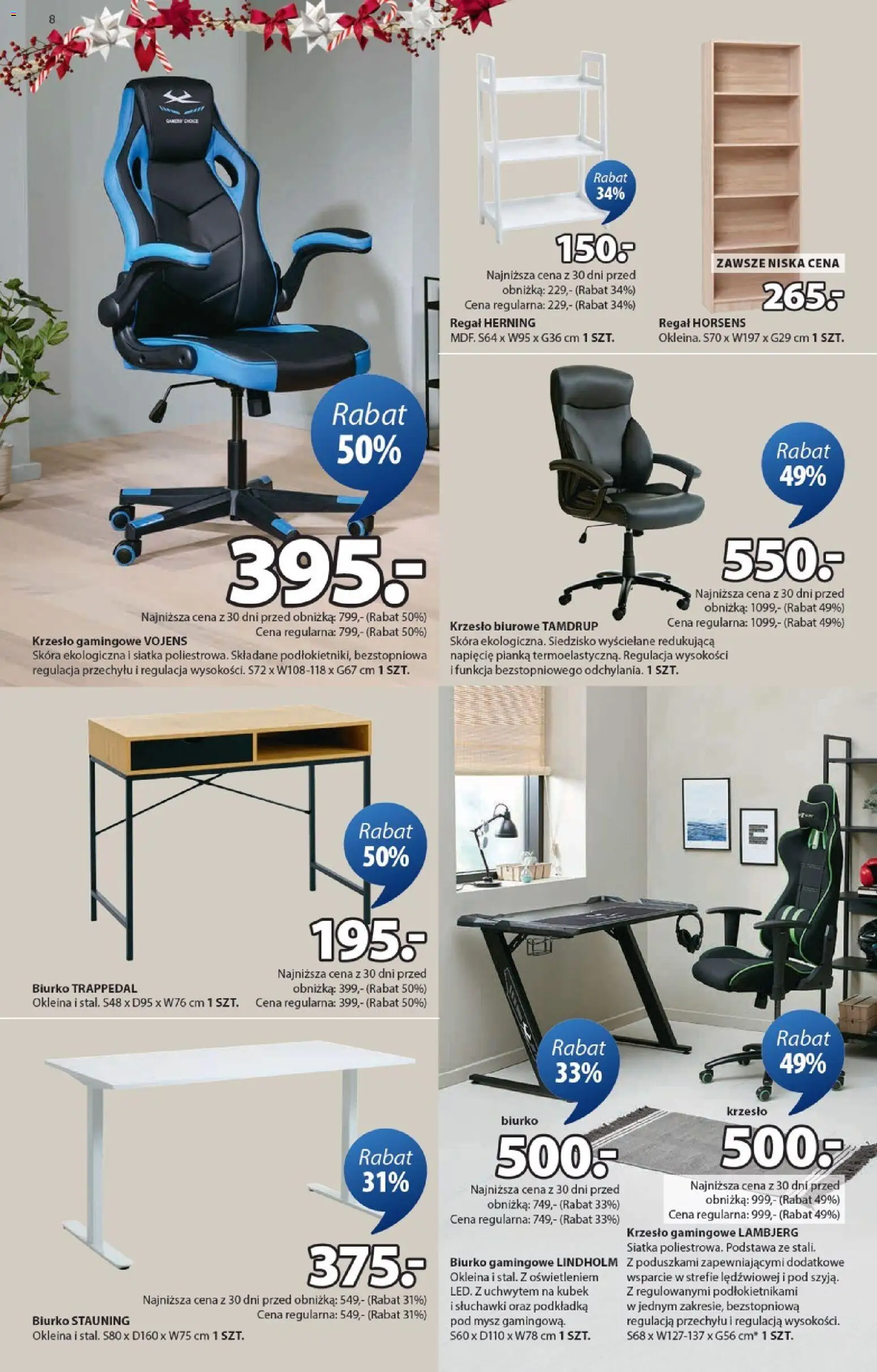 JYSK Gazetka od 10.12.2025 | Strona: 8 | Produkty: Słuchawki, Krzesło, Biurko, Regał