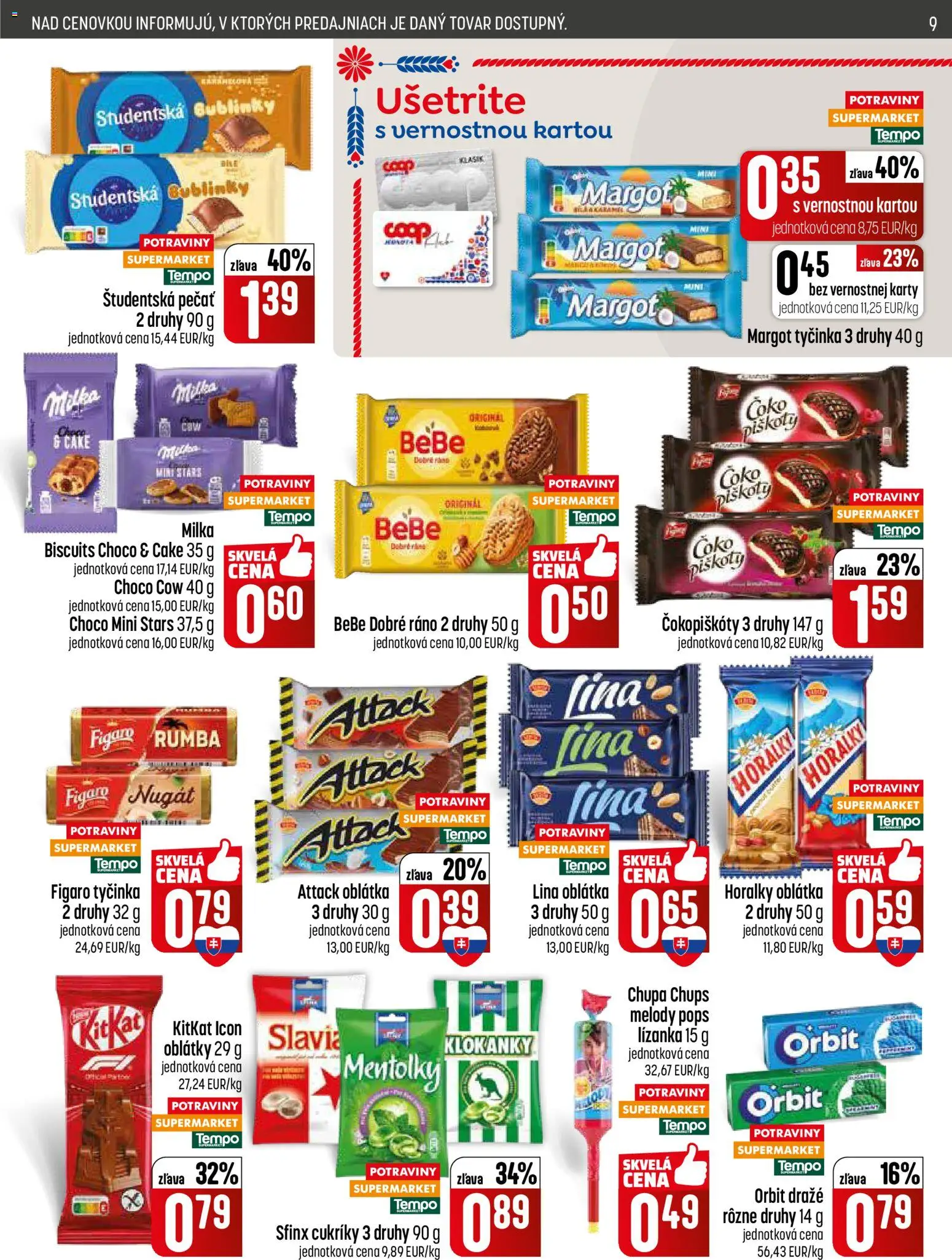 Nové COOP Jednota akcie – leták je platný od 19.02.2026 | Strana: 9 | Produkty: Cukríky, Študentská pečať, Milka, Horálky