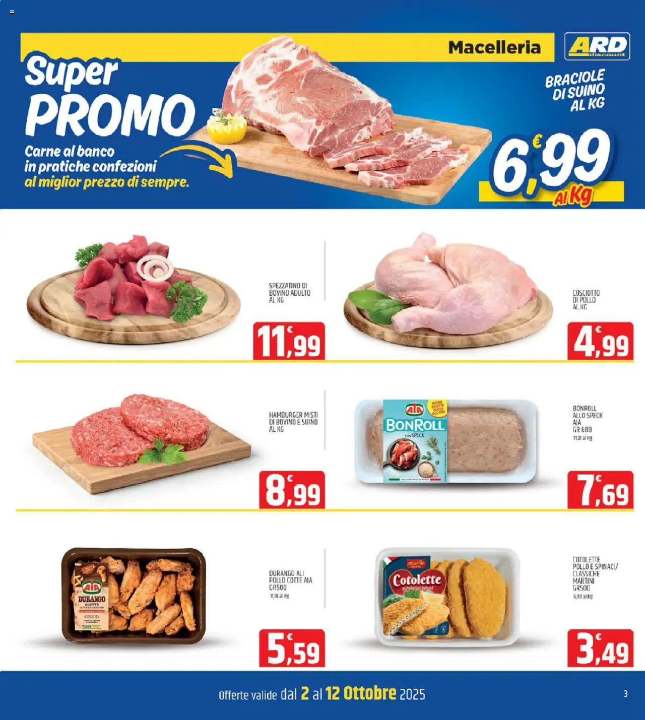 Volantino ARD Discount del 02.10.2025 | Pagina: 3 | Prodotti: Speck, Pollo, Suino, Hamburger
