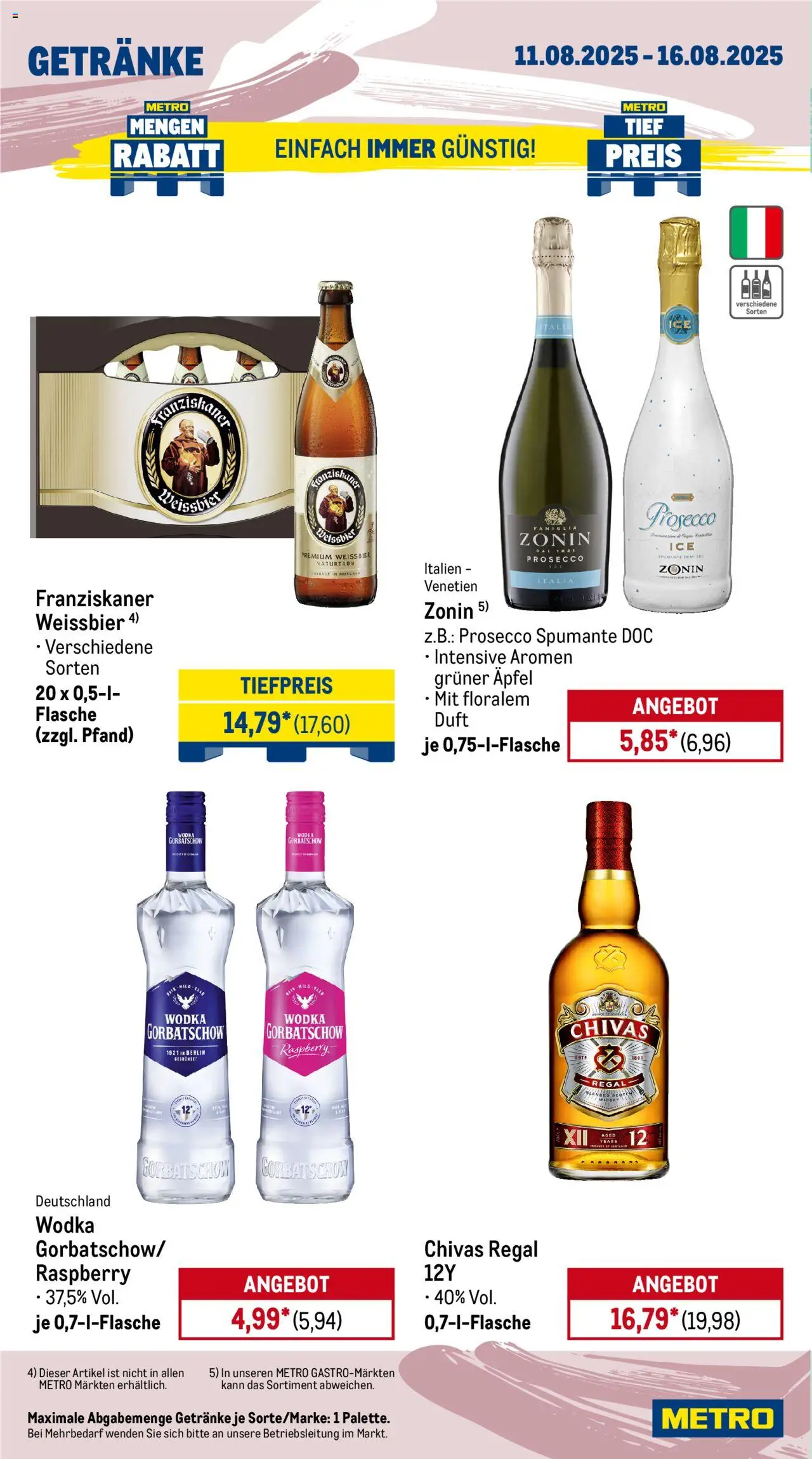 Metro Wochen-Angebote Gastro - gültig ab dem 11.08.2025 | Seite: 16 | Produkte: Franziskaner, Äpfel, Prosecco, Wodka