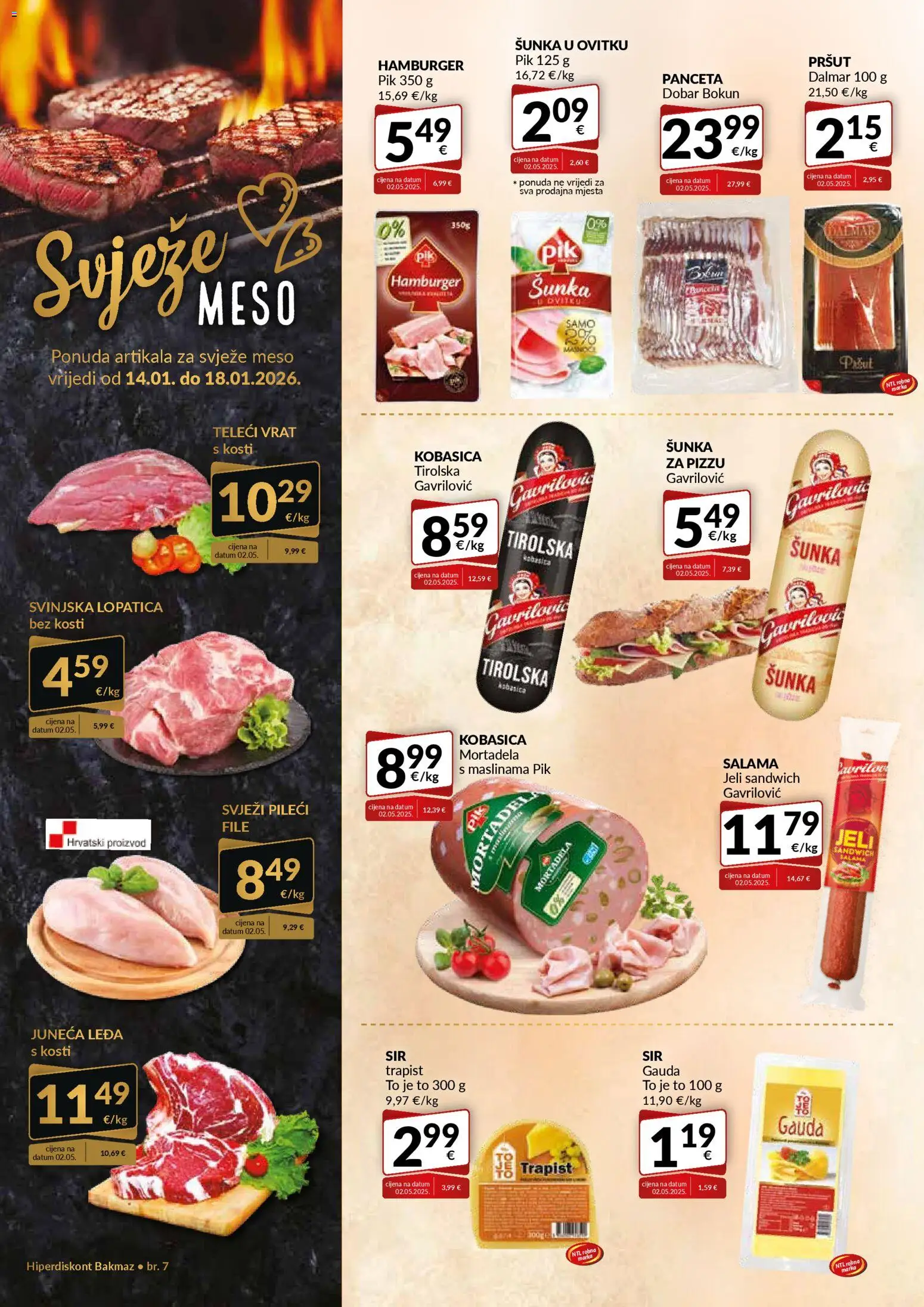 Bakmaz katalog | vrijedi od 14.01.2026 | Stranica: 2 | Proizvodi: Svinjska lopatica, Gauda, Trapist, Meso