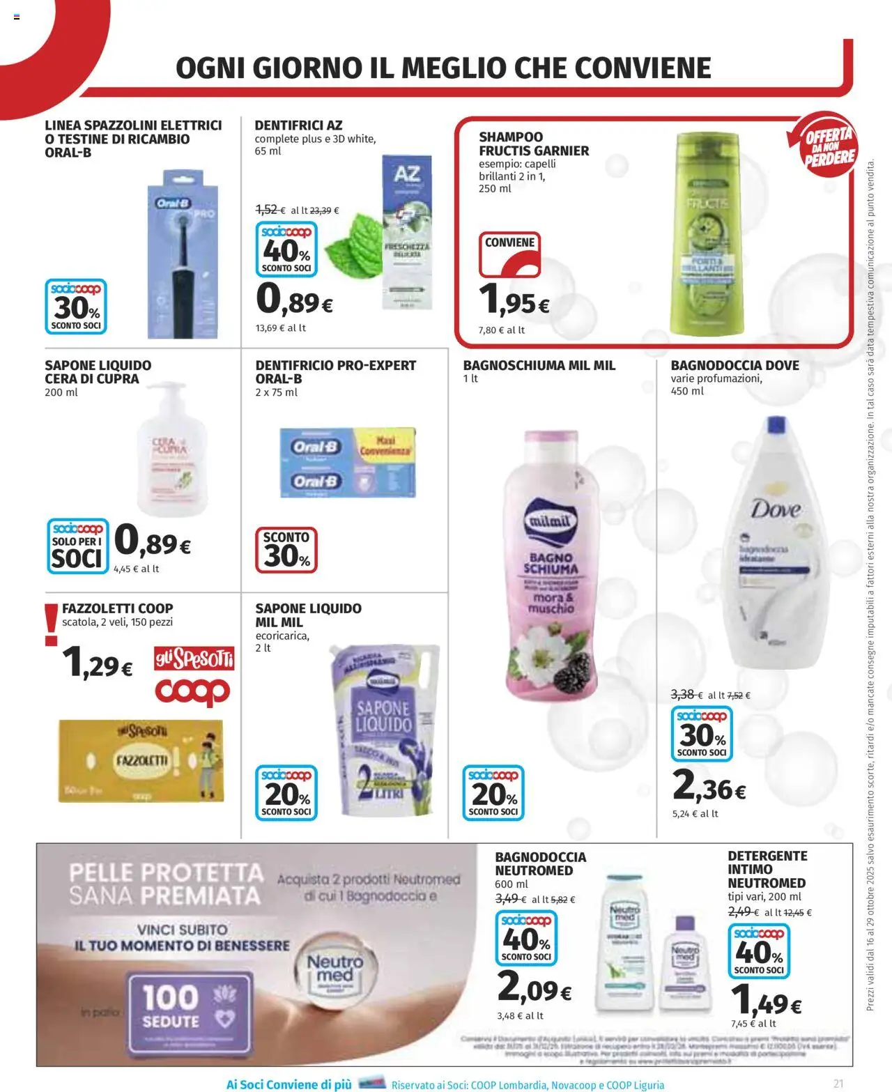 Volantino COOP del 16.10.2025 | Pagina: 21 | Prodotti: Sapone, Bagnoschiuma, Dentifricio, Data