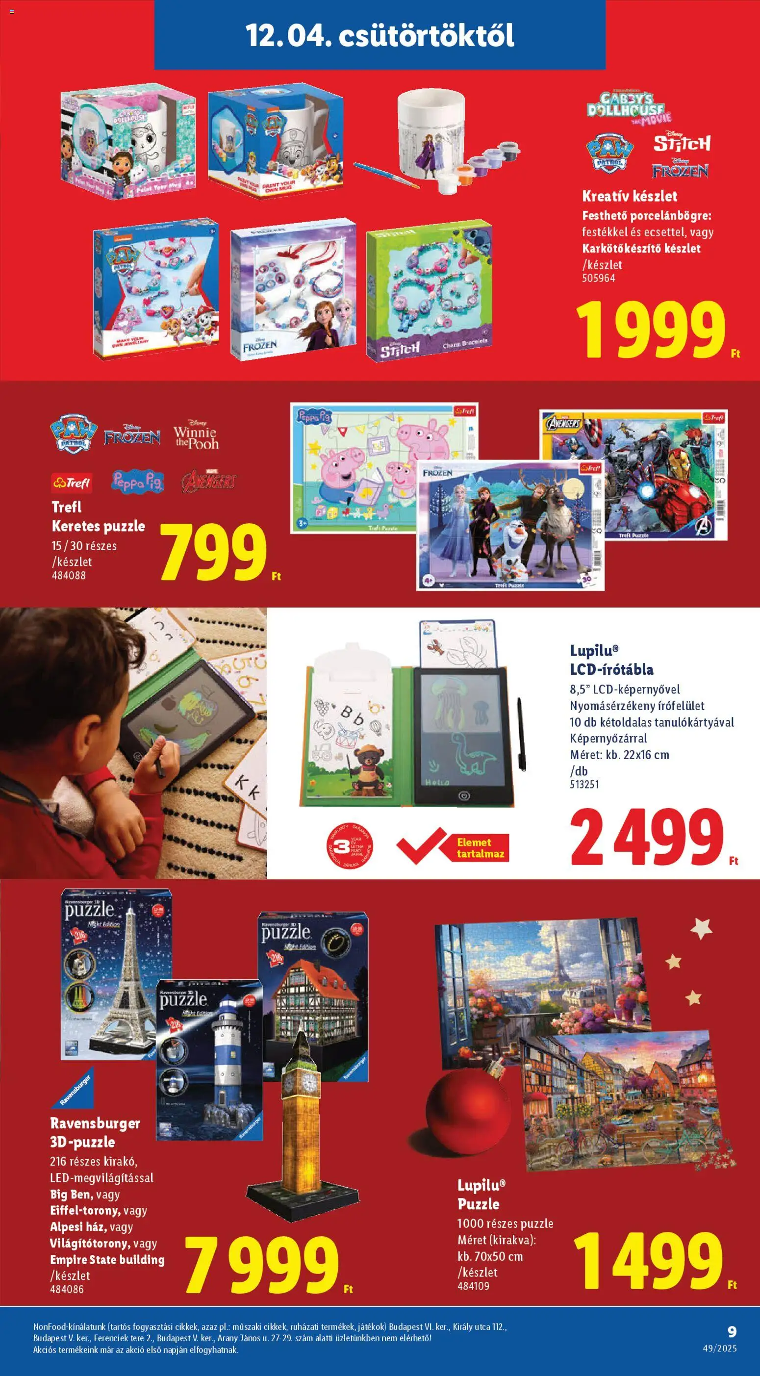 Lidl akciós ujság - amely érvényes a következő dátumtól: 04.12.2025 | Oldal: 9 | Termékek: Tablet, Puzzle, Játékok