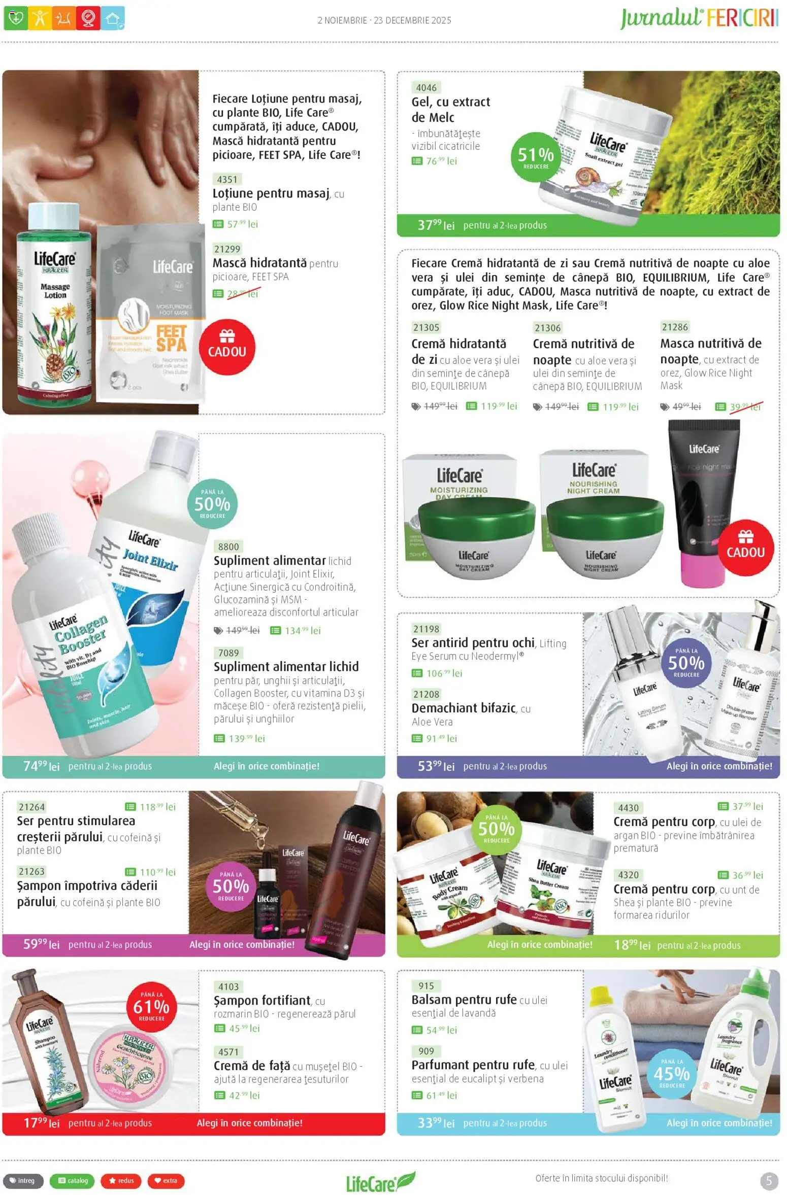 Noul catalog Life Care – valabil de la 02.11.2025 | Pagină: 5 | Produse: Elixir, Demachiant, Semințe, Ulei
