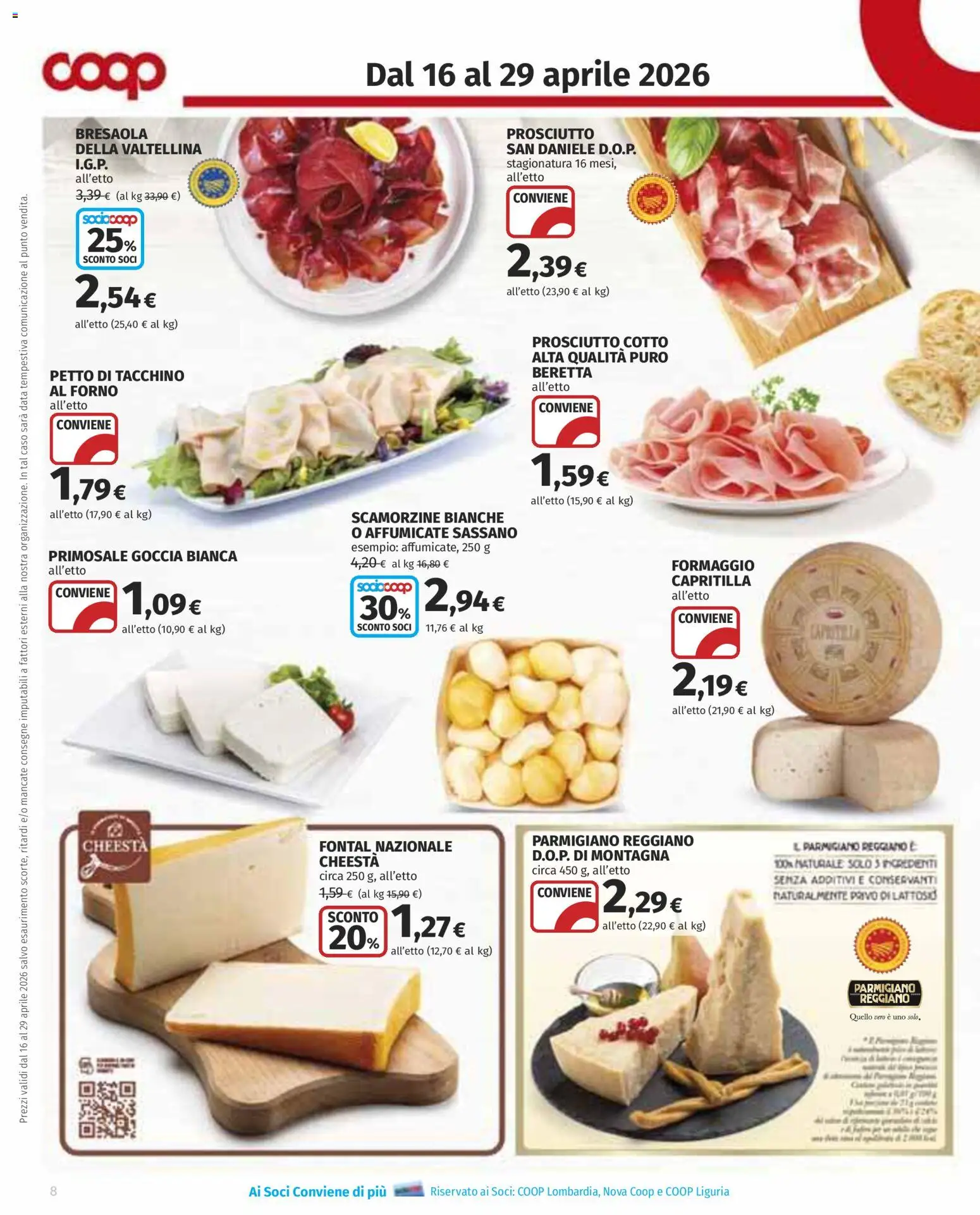 Volantino COOP del 16.04.2026 | Pagina: 8 | Prodotti: Bresaola, Tacchino, Formaggio, Parmigiano