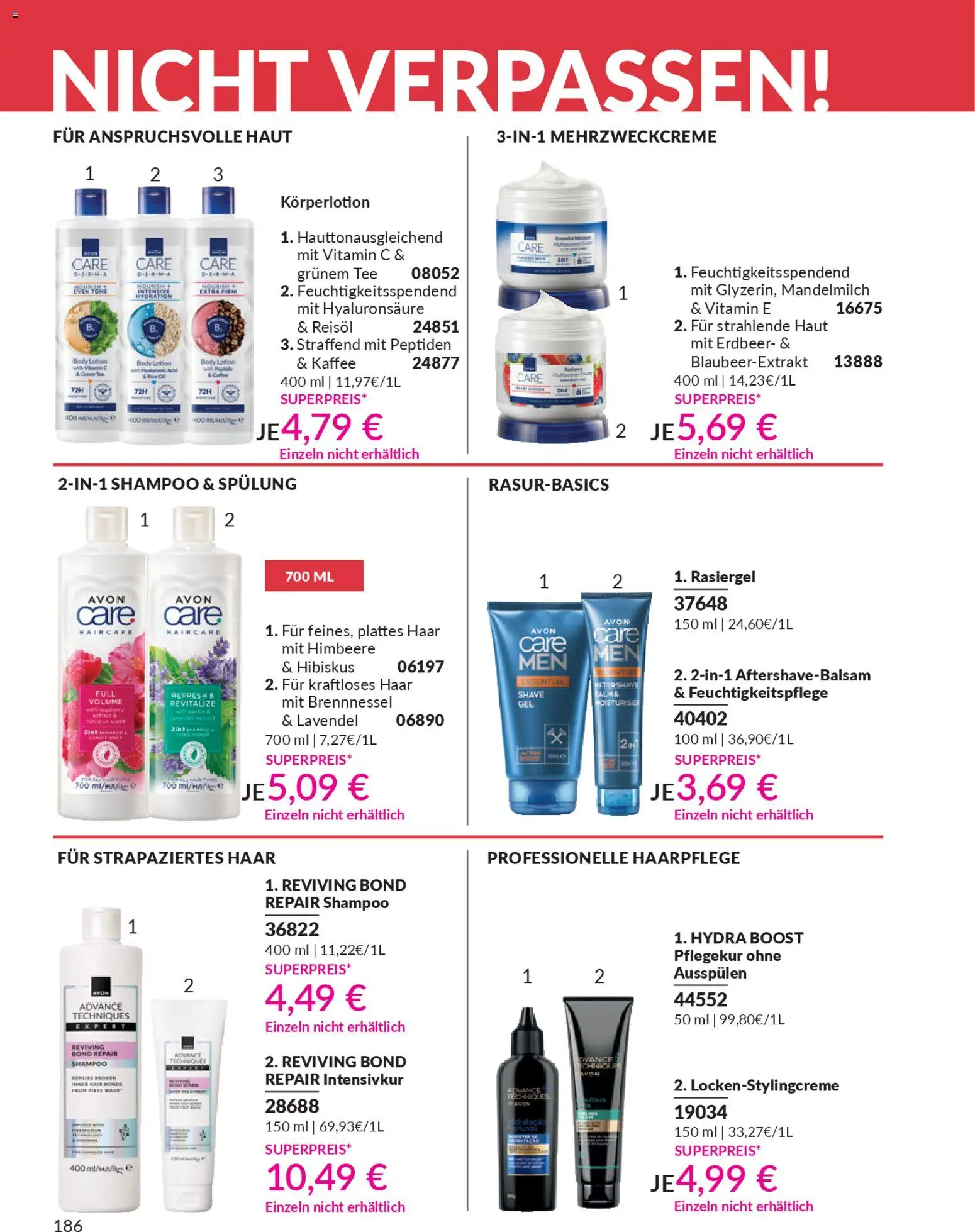 AVON Katalog Januar 2026 – gültig ab 01.01.2026 | Seite: 188 | Produkte: Kaffee, Shampoo, Body Lotion, Himbeere