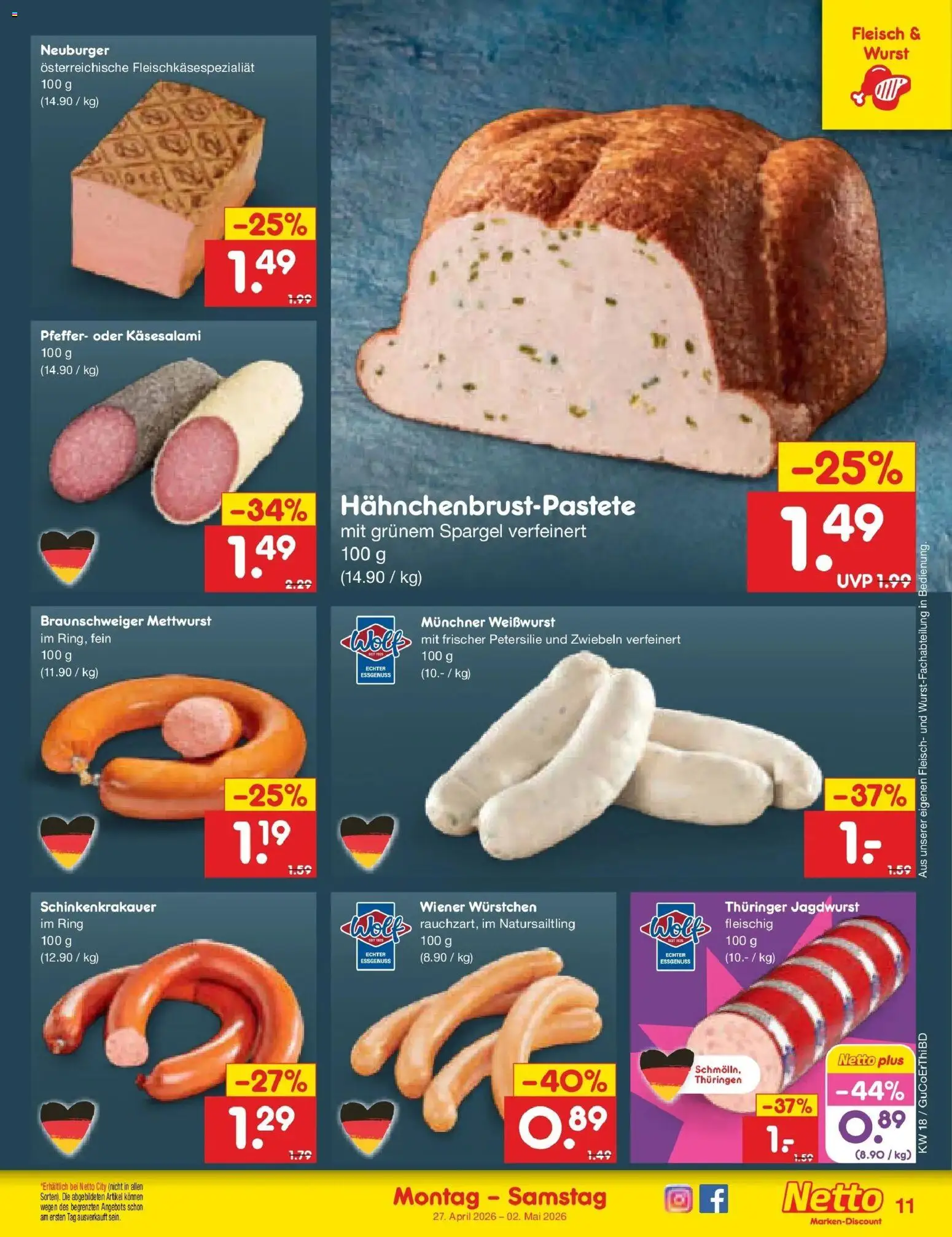 Netto Marken-Discount Prospekt Delitzsch	 – gültig ab 27.04.2026 | Seite: 13 | Produkte: Weißwurst, Spargel, Pfeffer, Fleisch