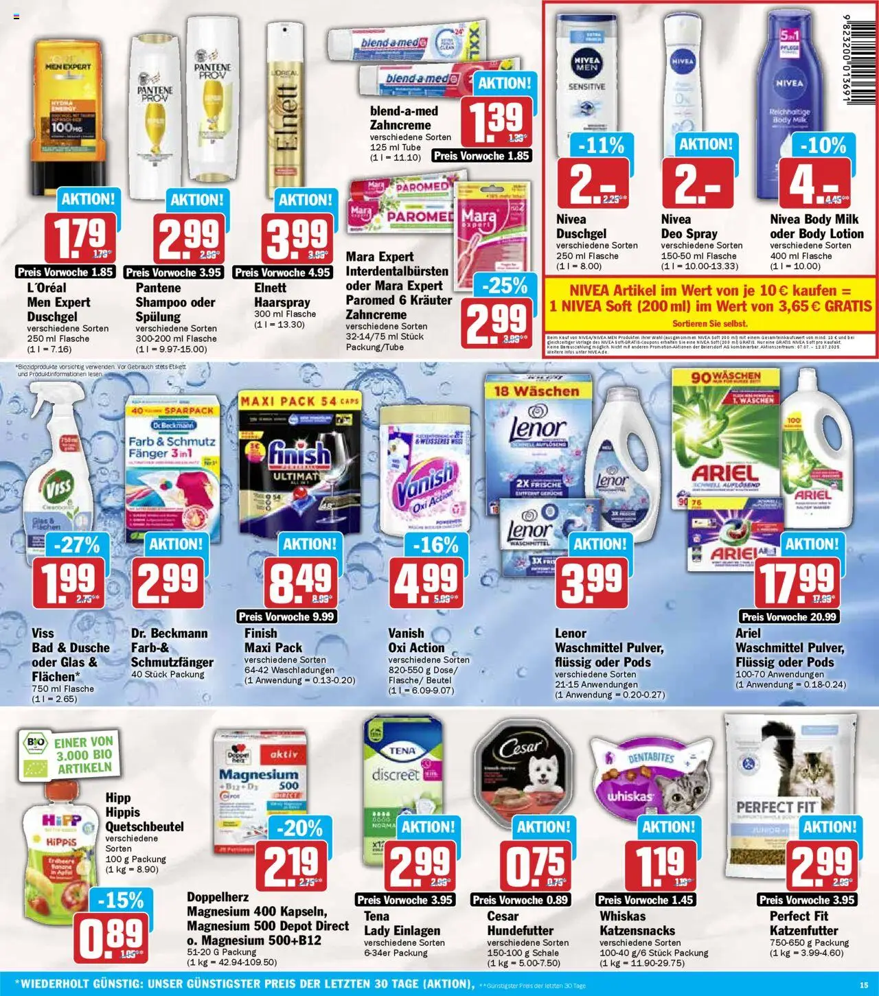 HIT Prospekt 	 - gültig ab dem 07.07.2025 | Seite: 15 | Produkte: Lenor, Ariel, Bad, Duschgel
