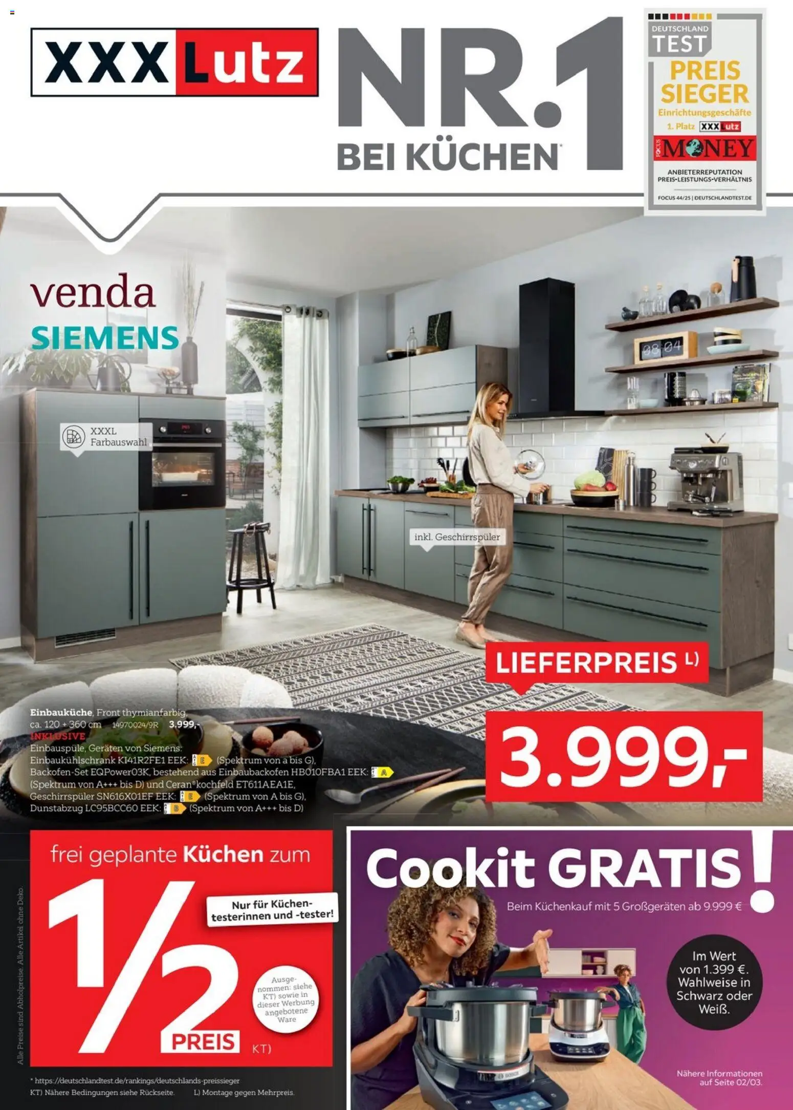 XXXLutz Nr. 1 bei Küchen – gültig ab 11.04.2026 | Seite: 1 | Produkte: Geschirrspüler, Kochfeld, Dunstabzug, Kuchen