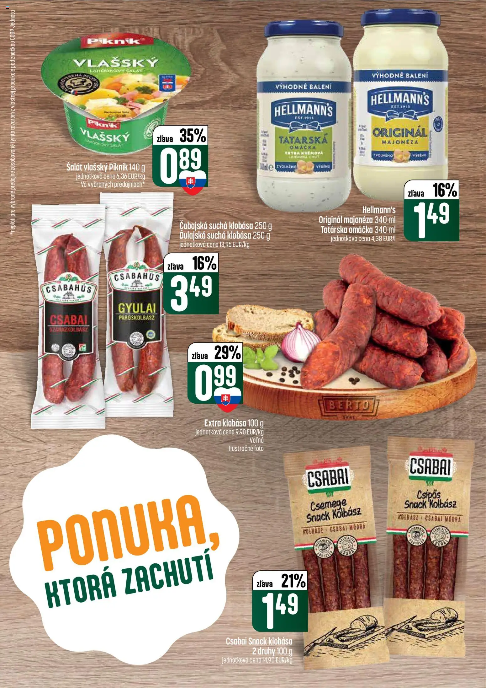 Nové COOP Jednota akcie – leták je platný od 16.04.2026 | Strana: 17 | Produkty: Klobása, Šalát, Tatárska omáčka, Omáčka