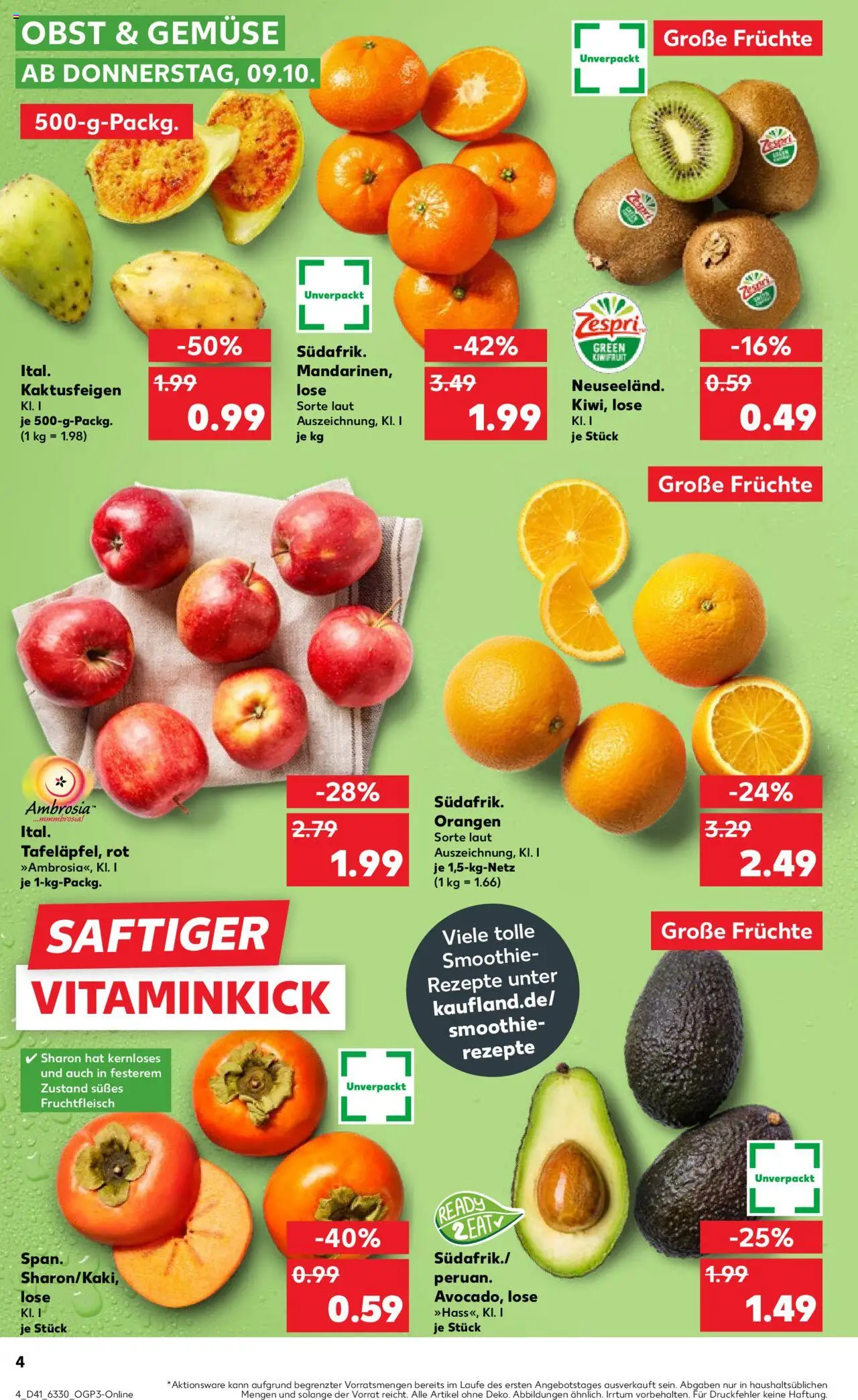 Kaufland prospekt Kiel	 – gültig ab 09.10.2025 | Seite: 4 | Produkte: Avocado, Gemüse, Obst, Kiwi