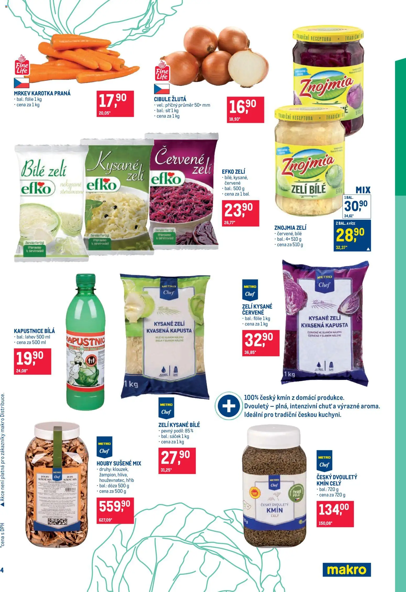 Makro leták - Pro milovníky jídla od 19.11.2025 | Strana: 4 | Produkty: Zelí, Mrkev, Cibule, Kysané zelí