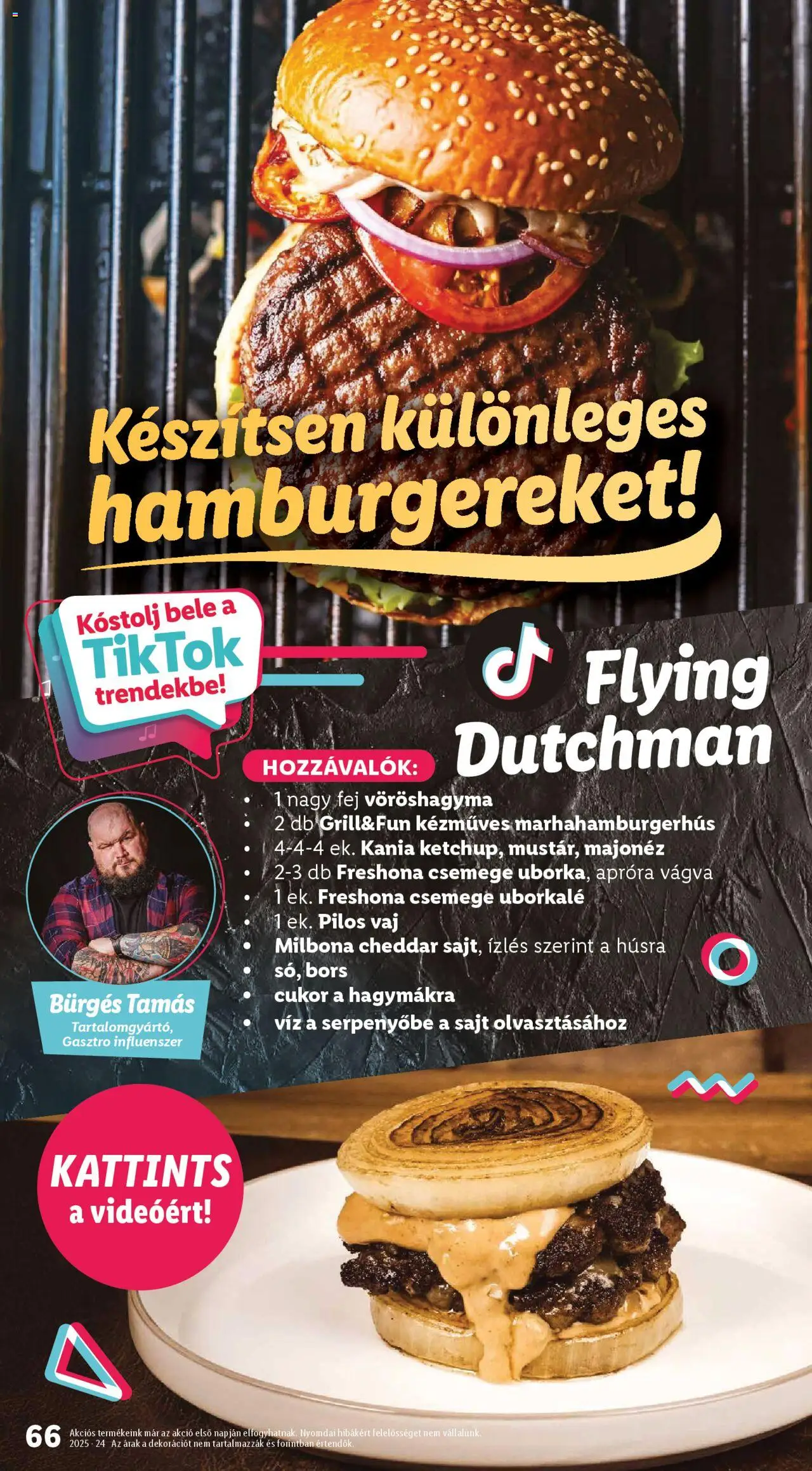 Lidl akciós ujság - amely érvényes a következő dátumtól: 12.06.2025 | Oldal: 66 | Termékek: Hamburger, Vöröshagyma, Sajt, Csemege uborka