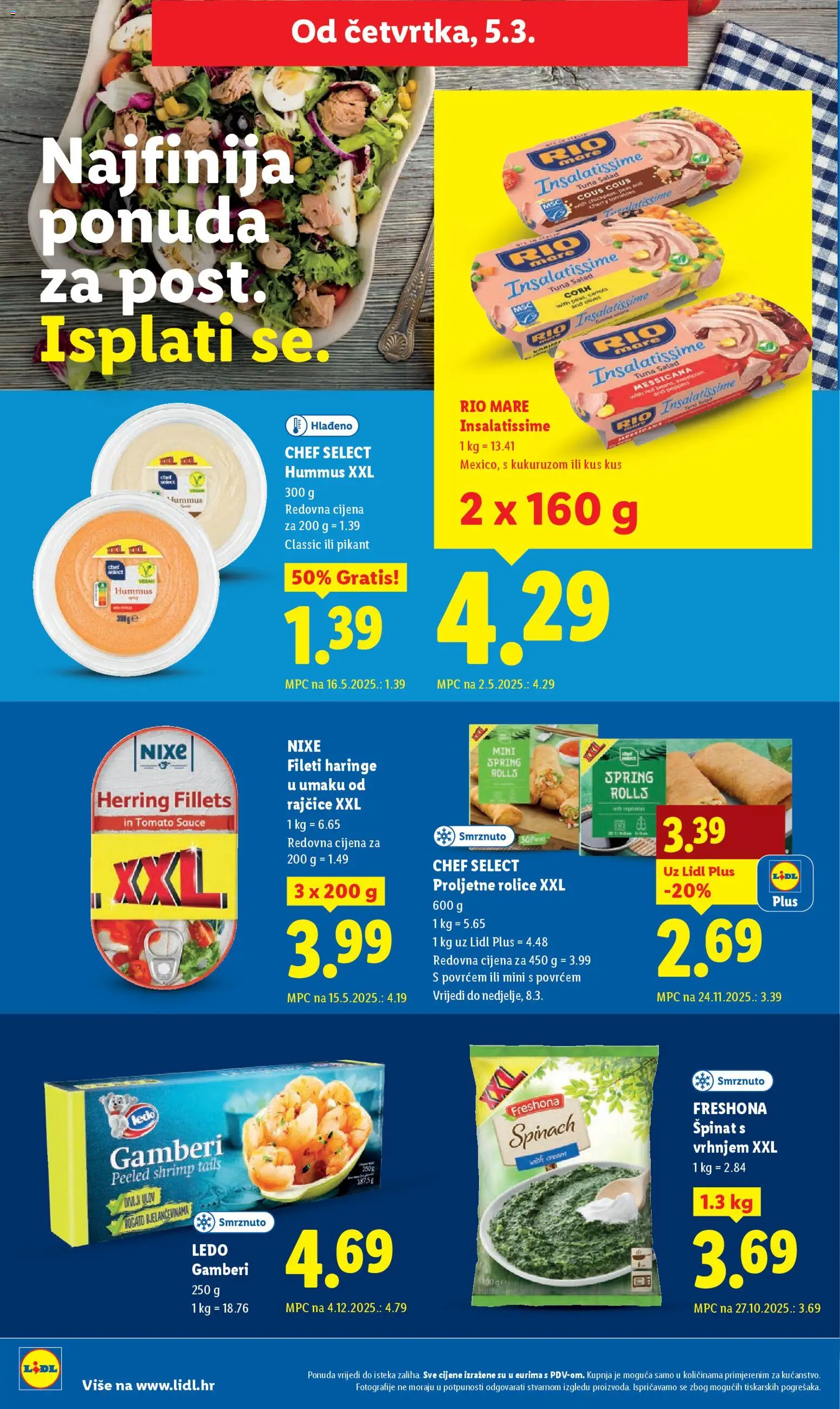 Lidl katalog | vrijedi od 02.03.2026 | Stranica: 54 | Proizvodi: Špinat, Gamberi, Tuna, Kus kus