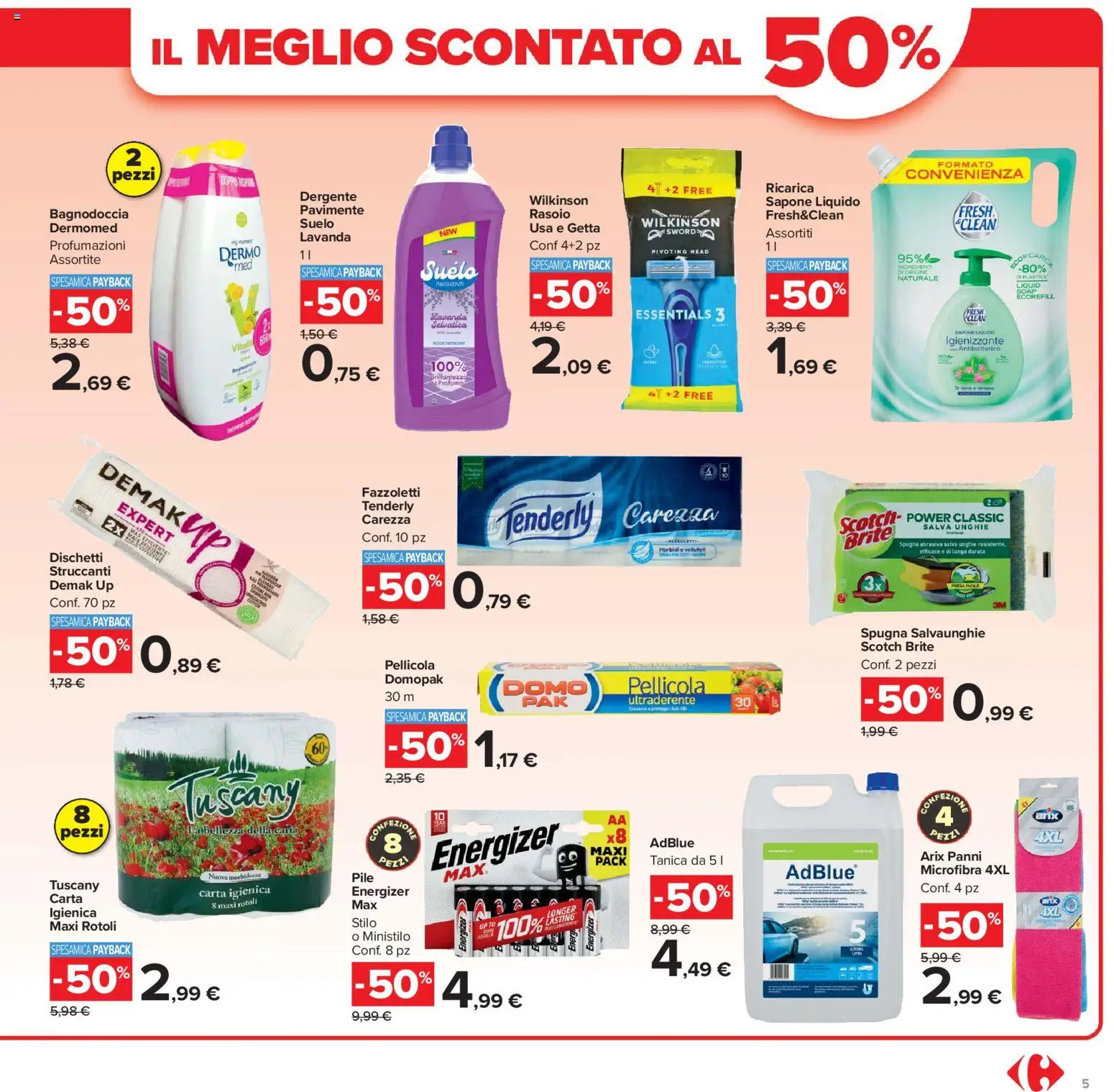 Volantino Carrefour del 07.04.2026 | Pagina: 5 | Prodotti: Spugna, Carta igienica, Tanica, Mais