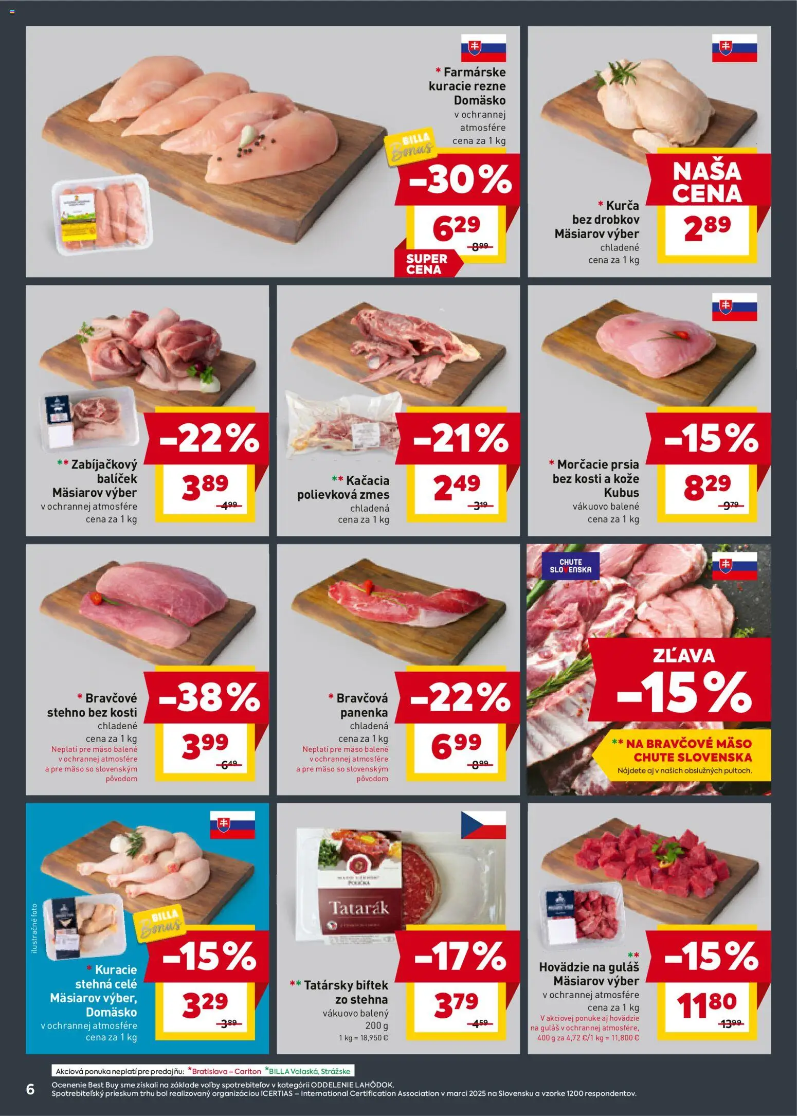 Nové Billa akcie – leták je platný od 29.10.2025 | Strana: 6 | Produkty: Kuracie rezne, Bravčové mäso, Tatarák, Kurča