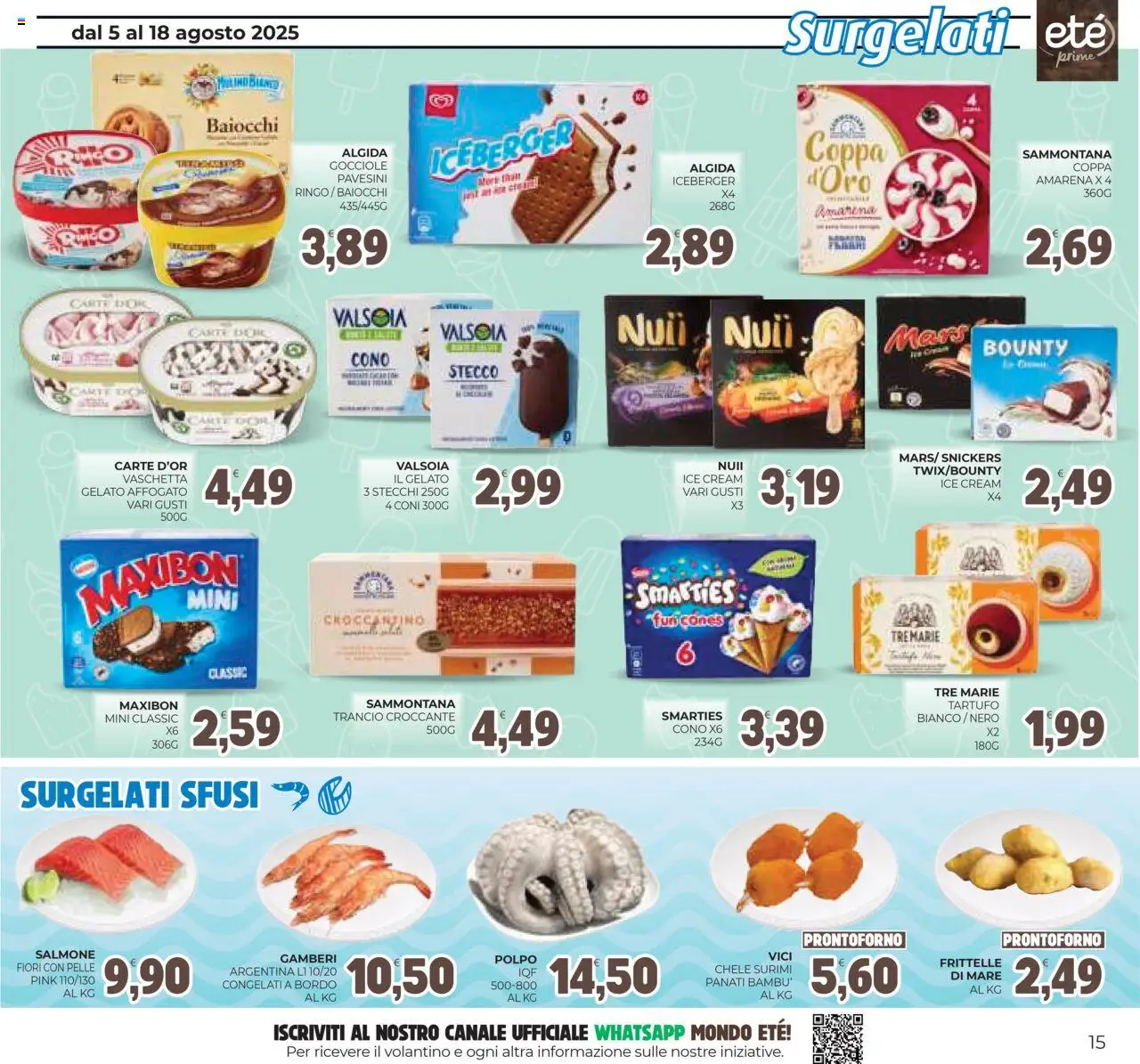 Volantino Eté del 05.08.2025 | Pagina: 15 | Prodotti: Salmone, Gamberi, Gelato, Amarena