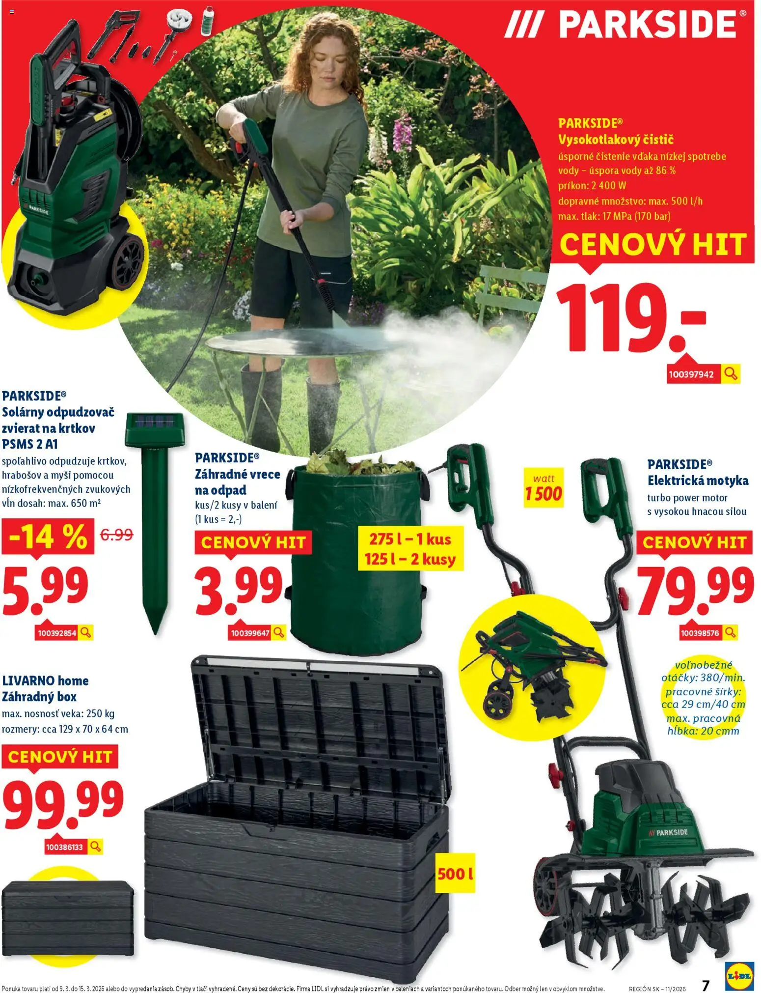 Nové Lidl akcie – leták je platný od 09.03.2026 | Strana: 7 | Produkty: Záhradný box, Parkside