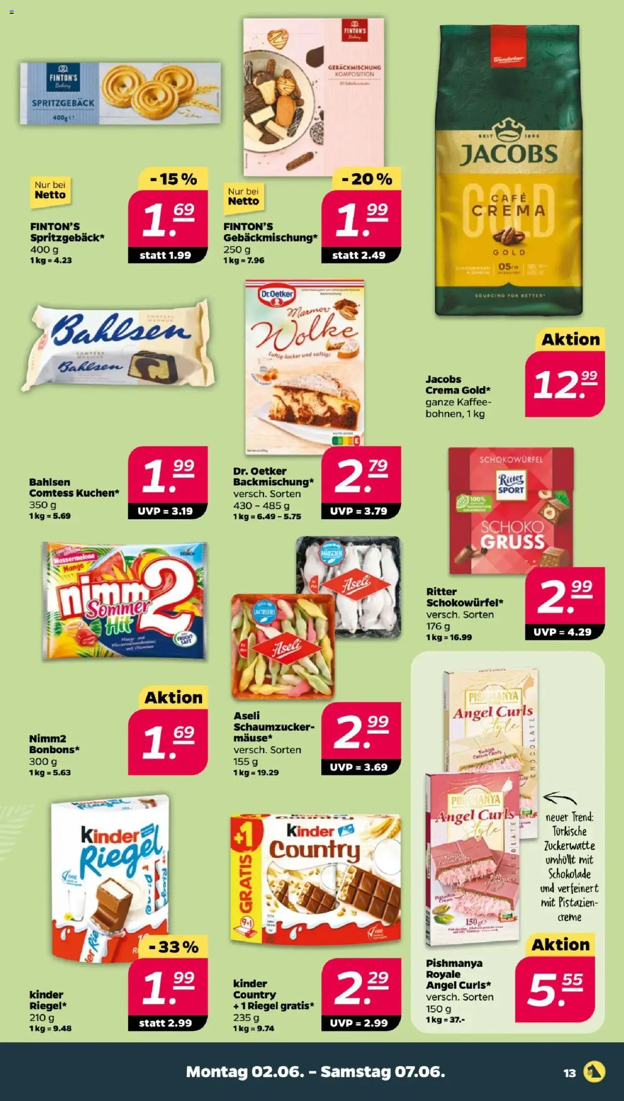 Netto Prospekt 	 - gültig ab dem 02.06.2025 | Seite: 13 | Produkte: Kaffee, Ritter sport, Wassermelone, Kinder country