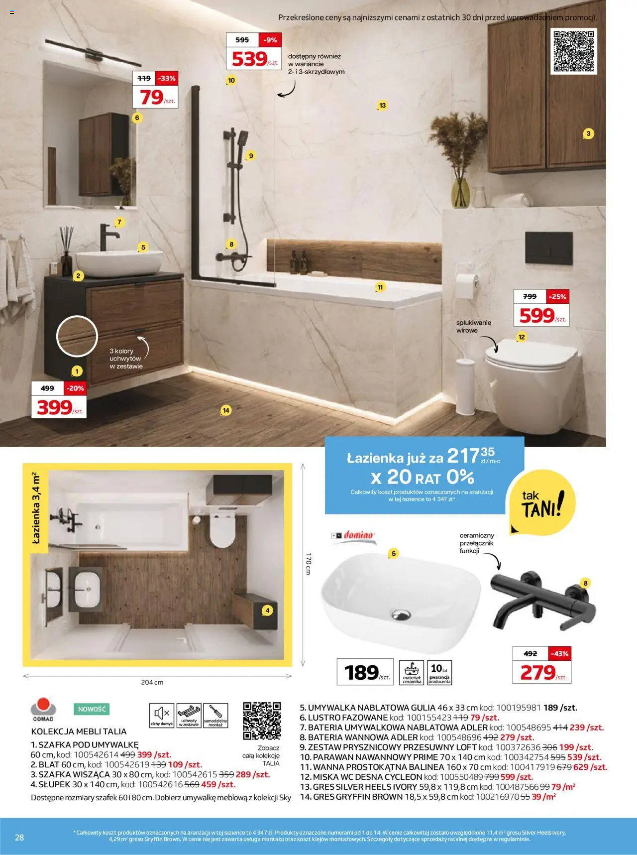 Komfort Gazetka od 07.05.2025 | Strona: 28 | Produkty: Umywalka, Bateria, Lustro, Parawan