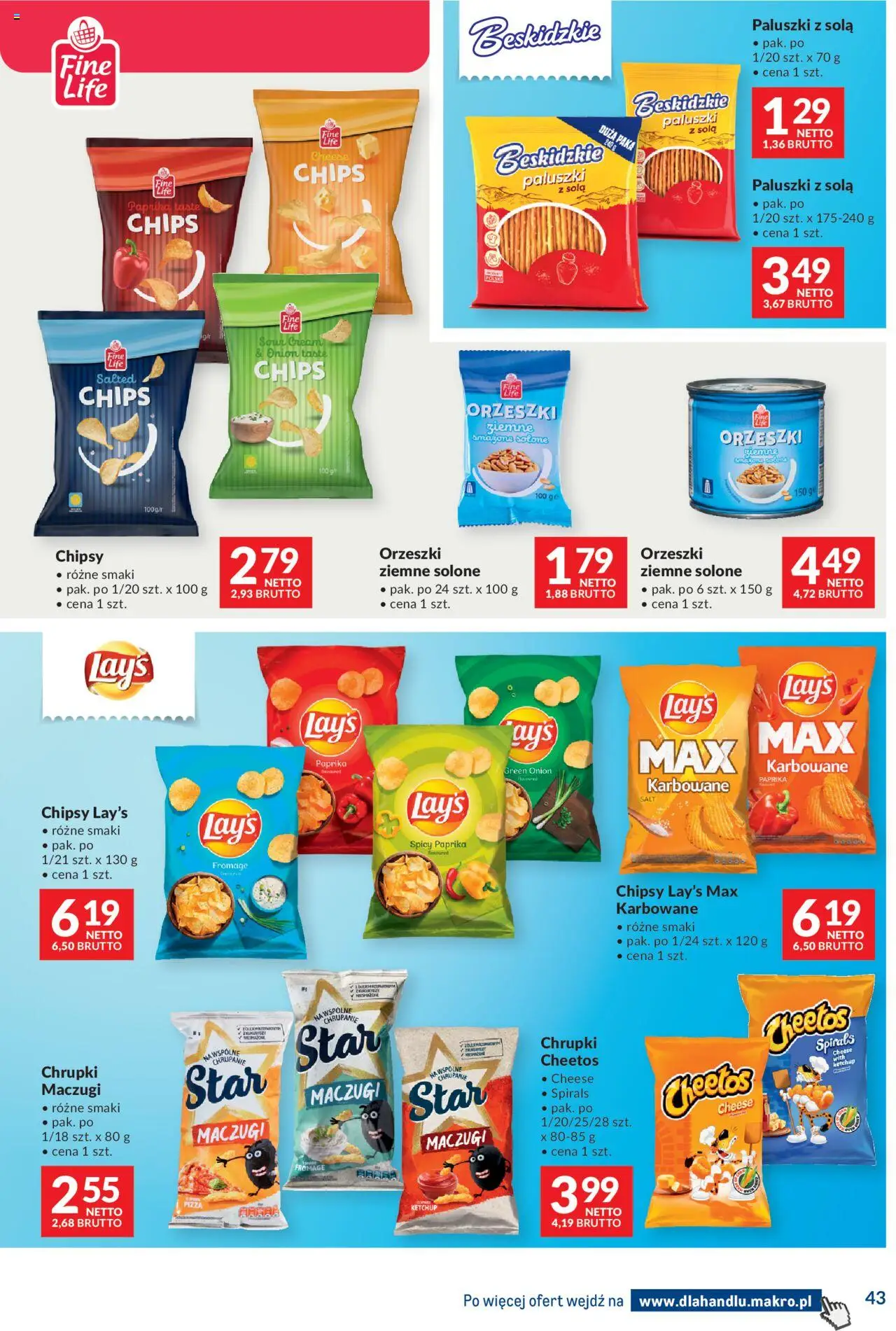 Makro Gazetka - Dystrybucja do sklepów od 19.08.2025 | Strona: 43 | Produkty: Chrupki, Paluszki, Orzeszki ziemne, Pizza